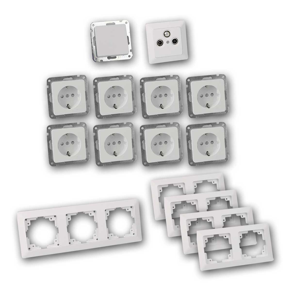 ChiliTec Unterputz-Steckdose MILOS Set "Arbeitszimmer", 16-teilig, weiß