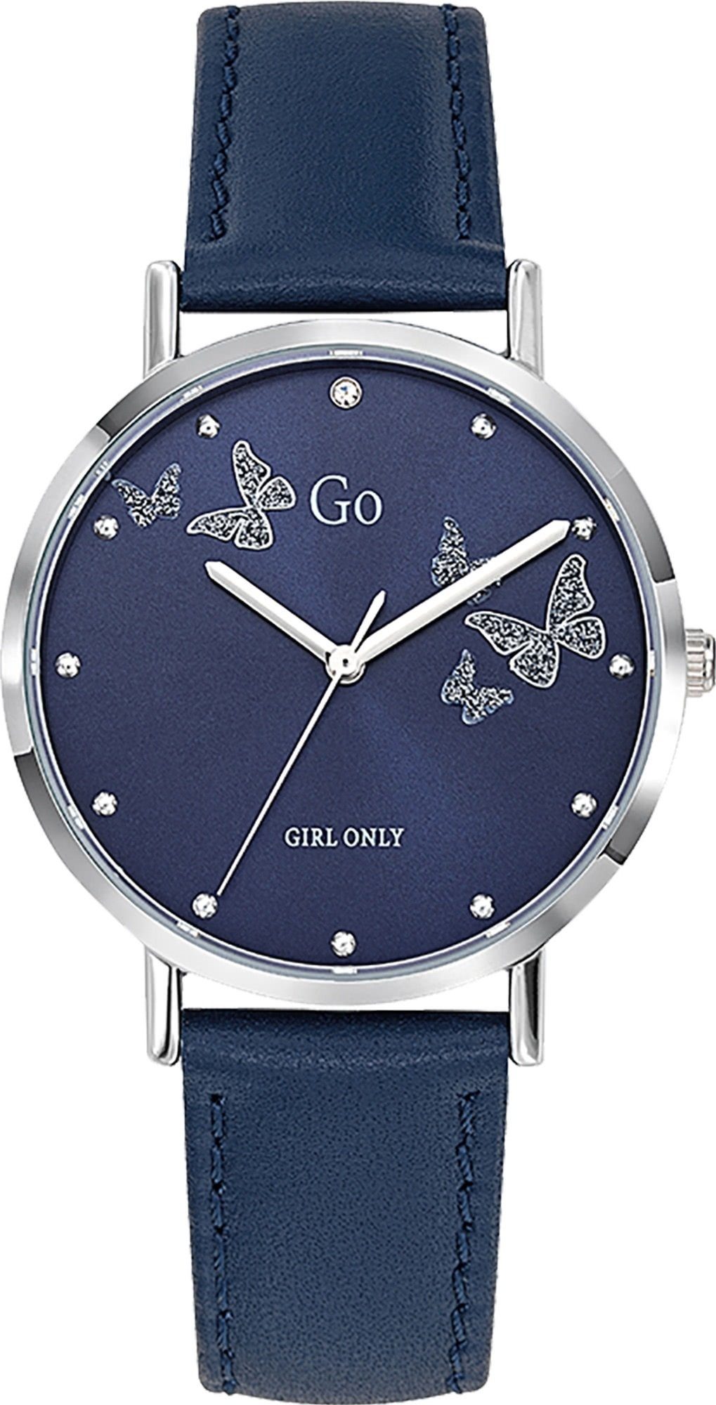 Girl Only Quarzuhr Girl Only Damen Armbanduhr blau, (Analoguhr), Damenuhr GO blau, mittel (ca. 34mm) Lederarmband, Fashion-Style