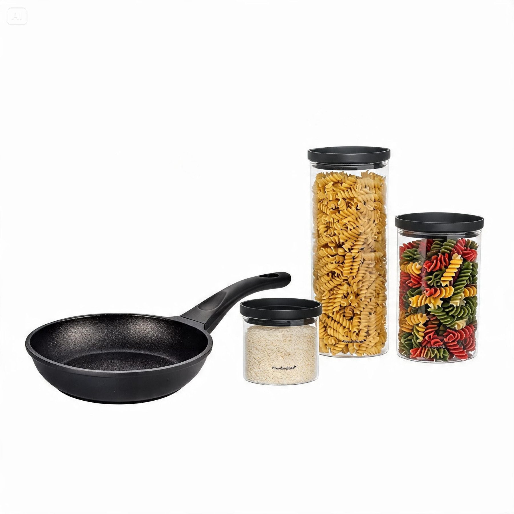 Mulex Bratpfanne TOMALIN Premium 26 cm inklusive KALMAR Meal Cubes Schwarz – aus Glas, Pfanne Aluguss (Premium Qualität, 7-tlg., Tomalinbeschichtung // Meal Cube aus Glas), Induktionsgeeignet