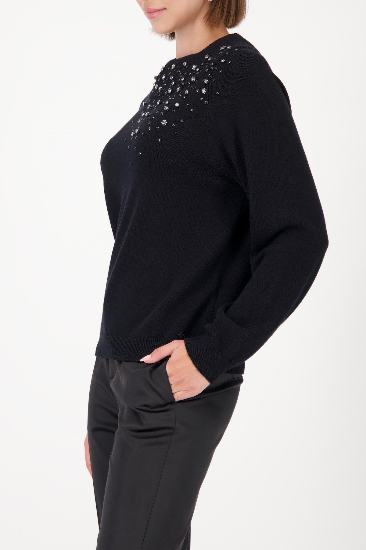 Monari Strickpullover Pullover Schmucksteine Regular fit mit Stehkragen