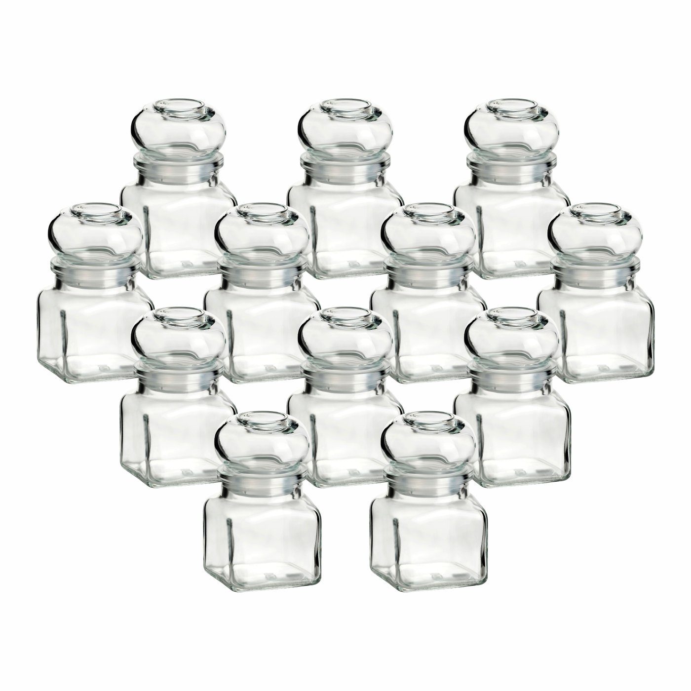 gouveo Vorratsglas Gewürzgläser 120 ml eckig mit Glaskorken - Gläser mit Glasstopfen, (12-tlg)