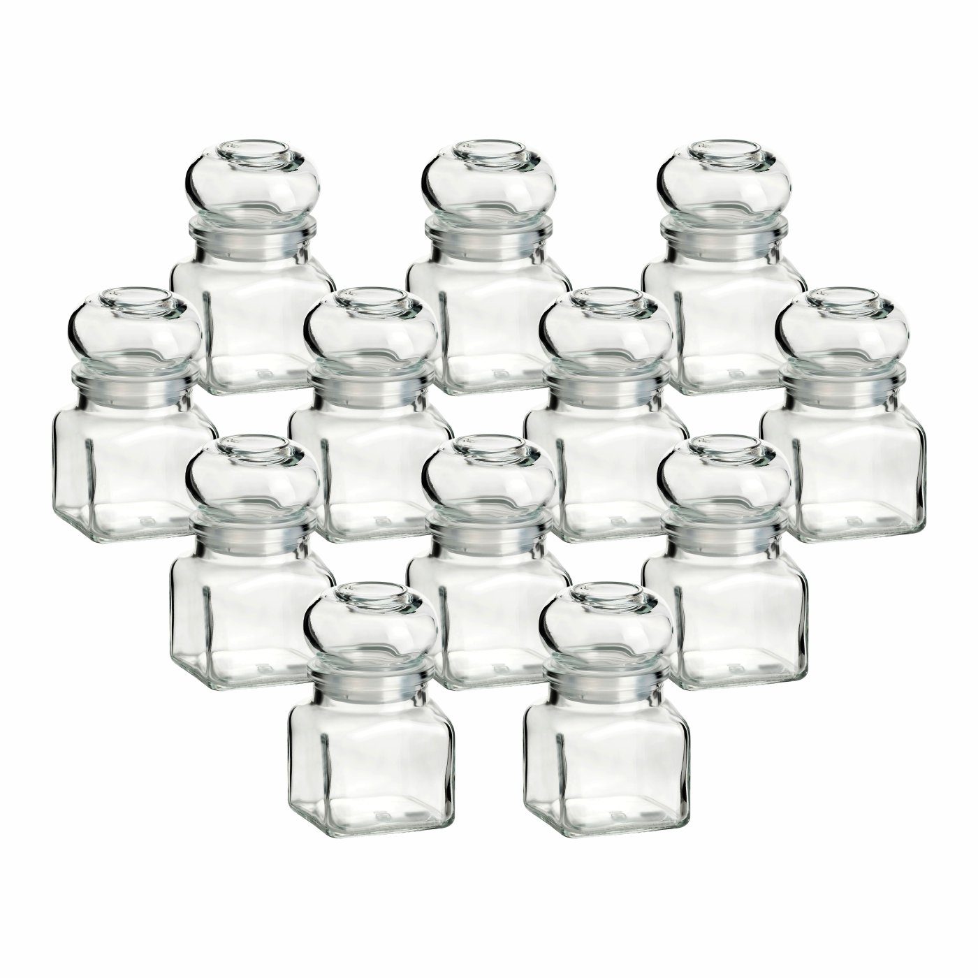 gouveo Vorratsglas Gewürzgläser 120 ml eckig mit Glaskorken - Gläser mit Glasstopfen, (12-tlg)