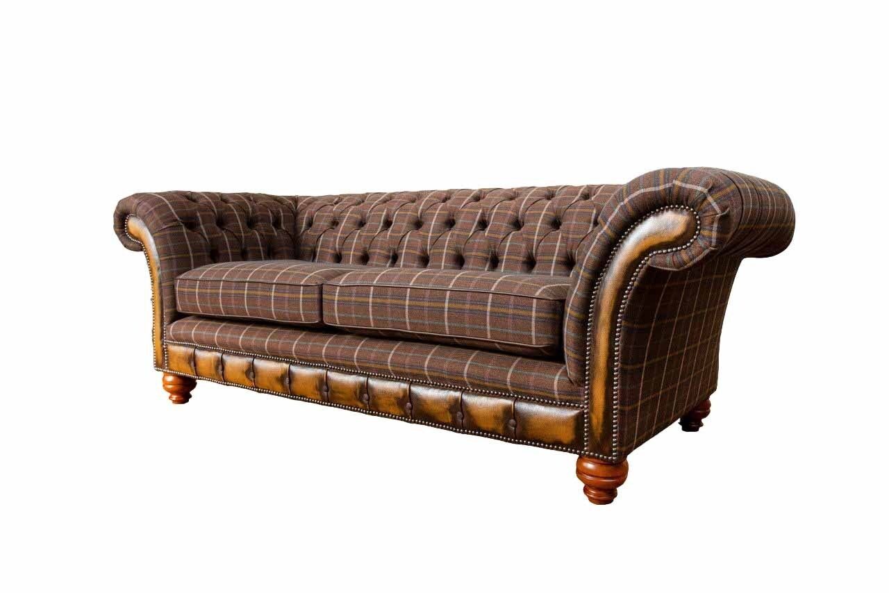 JVmoebel Sofa Brauner Chesterfield 3 Sitzer Couch Polster Textil Couchen Wohnzimmer, Made in Europe | Alle Sofas