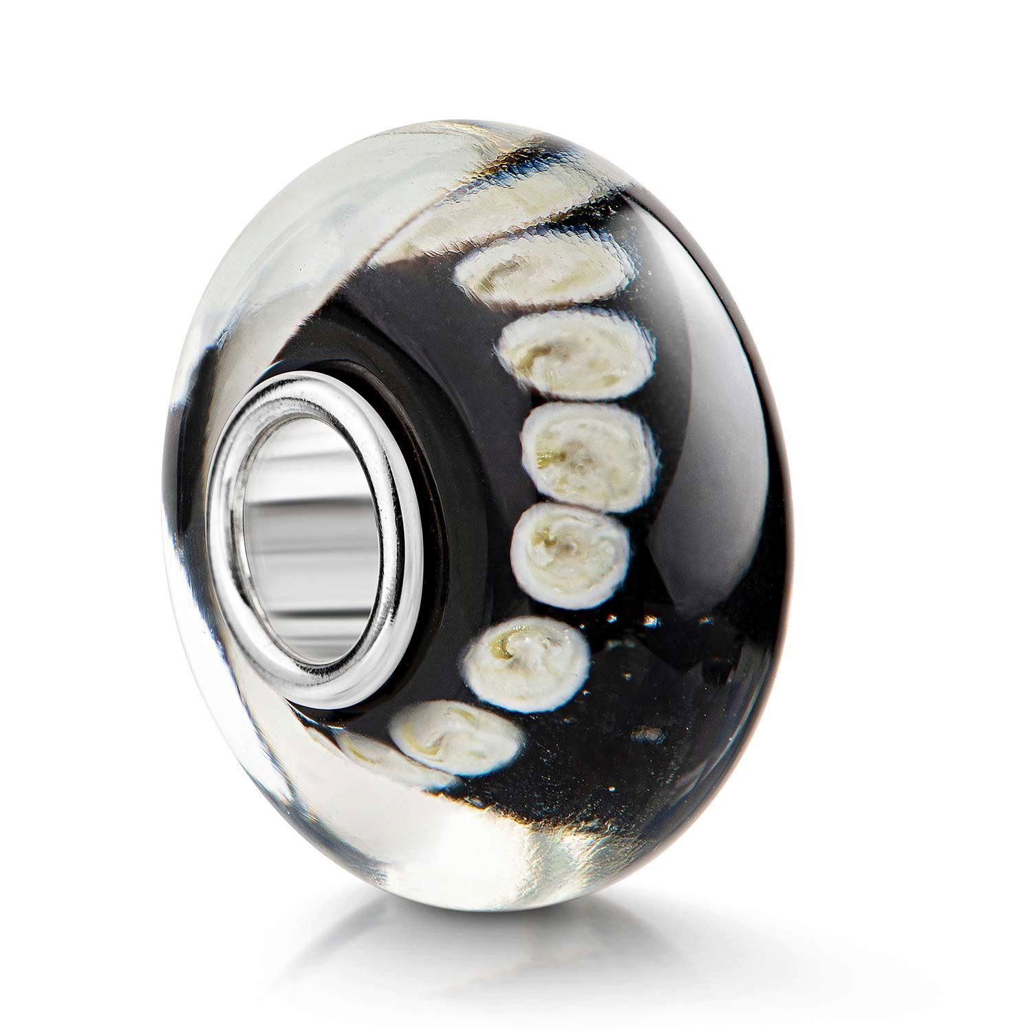 Materia Bead Glasperle Schwarz Weiß Punkte 1250, Kern aus 925 Sterling Silber | Beads
