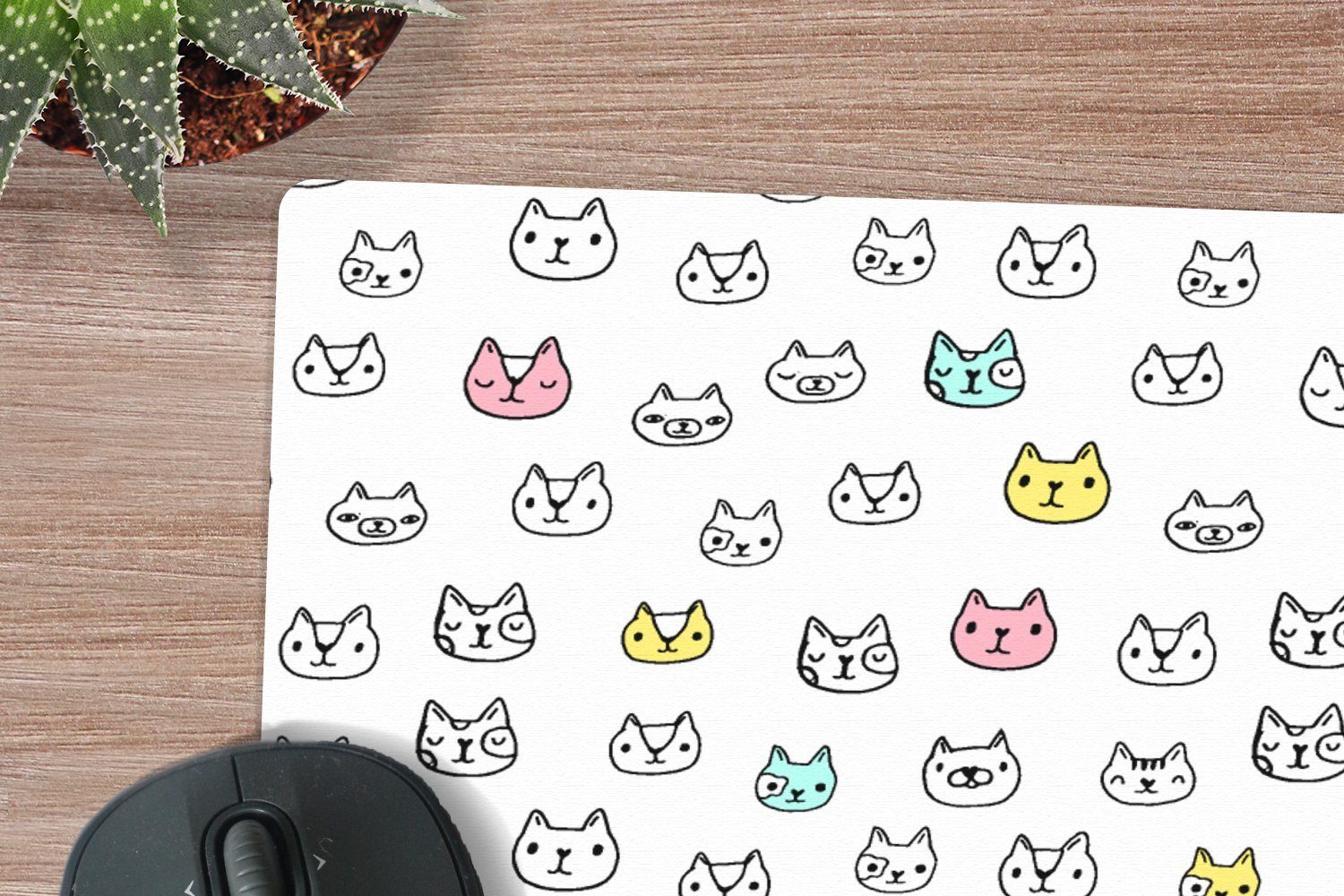 MuchoWow Mauspad Mädchen - Katze - Haustiere - Muster - Mädchen - Kinder - Kinder (1-St), Mousepad, Schreibtisch Zubehör, Deko, 20x20 cm