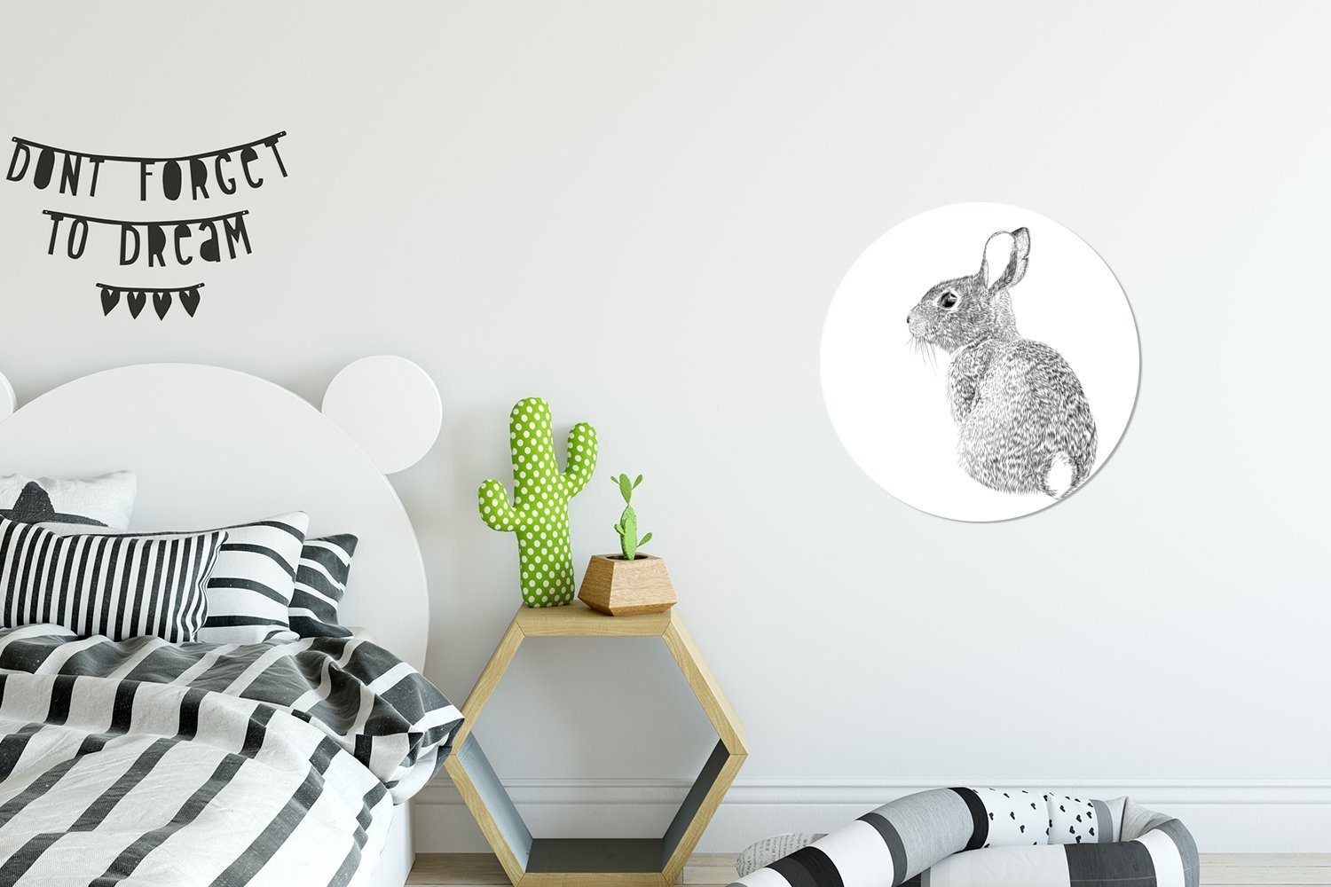 MuchoWow Wandsticker Realistisch (1 Kinderzimmer, Wohnzimmer Tapetenkreis illustriertes Rund, Kaninchen für Tapetenaufkleber, St)