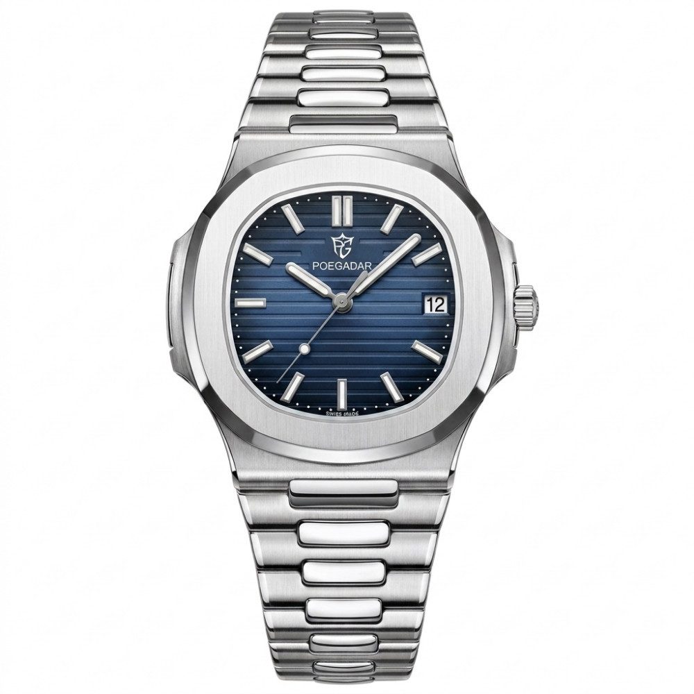 POEDAGAR Quarzuhr Armbanduhr wasserdicht Edelstahl Versteckter Druckknopfverschluss 613, Hardlex-Mineralglas, Wassergeschützt bis 3 bar