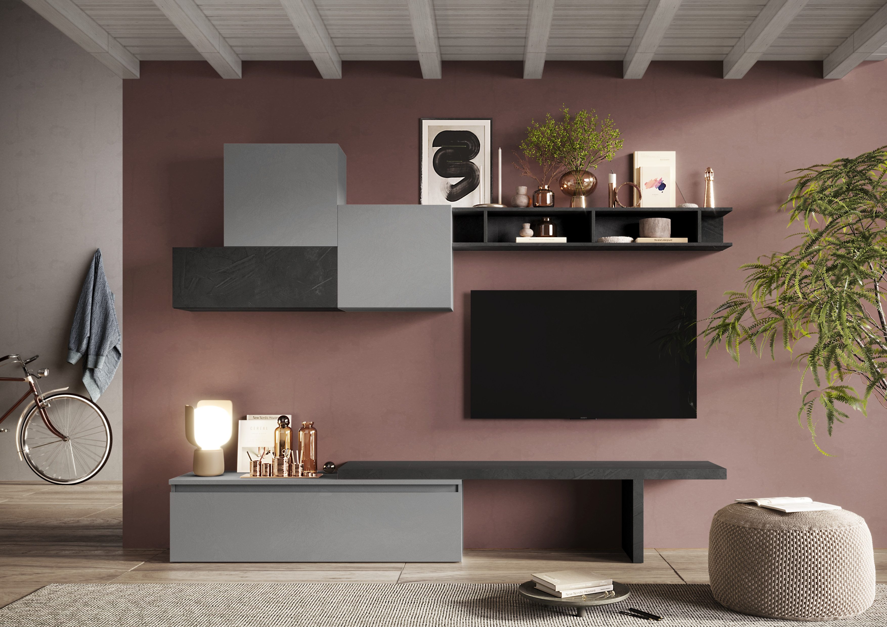 INOSIGN Wohnwand INFINITY, 6tlg. Breite 262 cm, Höhe variabel, Schrankwand, Anbauwand, (6-St), (Lowboard, T-Boden, Hängeschrank, 2x Hängewürfel, Wandregal)