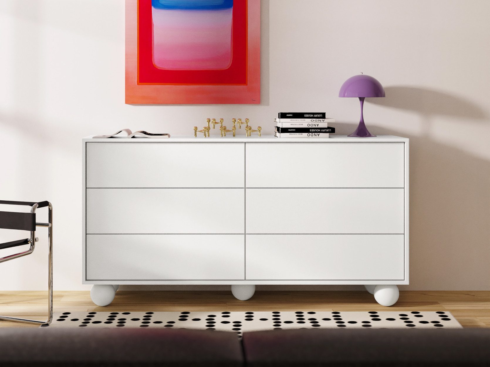 Beautysofa Kommode ADEL mit 6 Schubladen (Push-to-Open, Design Kommode für Wohnzimmer & Schlafzimmer), Breite: 154 cm