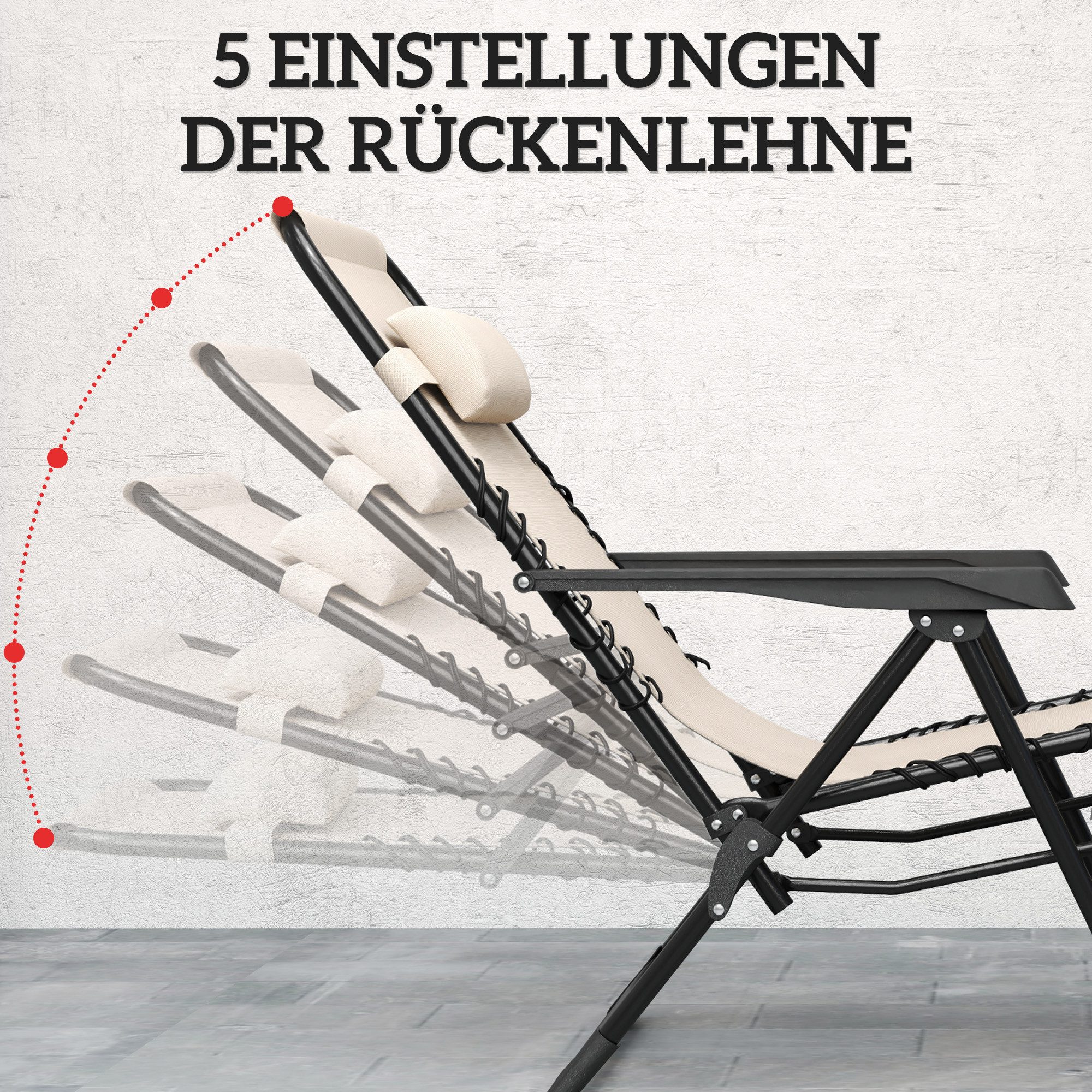 Outsunny Gartenliege Set Klappbar mit Teetisch 2 Stühle Kopfkissen, Outdoor Liege, 3-TLG. Sonnenliege, 1 St., wetterfest Relaxliege, für Garten, Terrasse, 90 x  – Bild 4 von 5