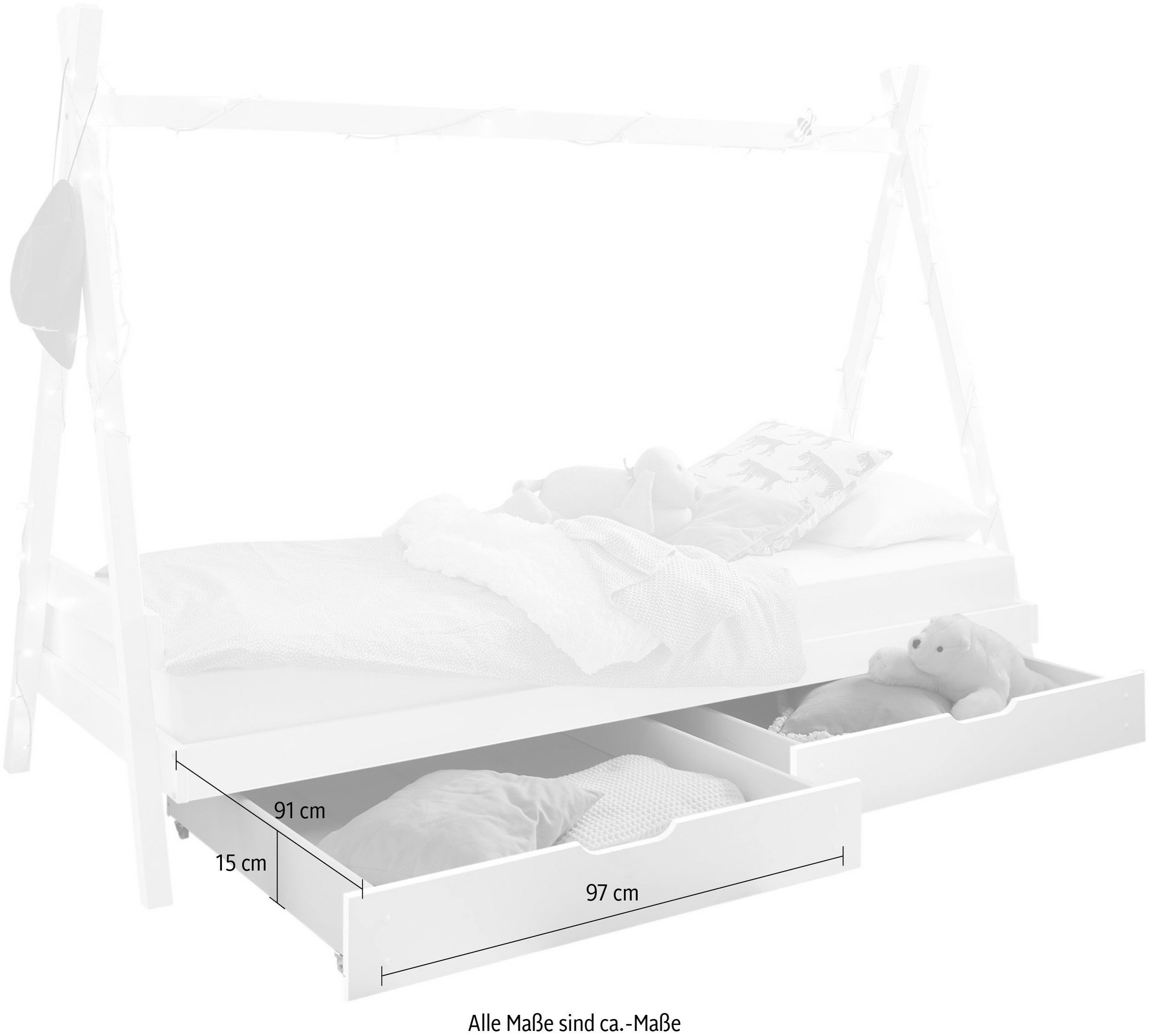 PREISBRECHER Bettschubkasten SORA, (2er Set) in Weiß, Kiefer massiv - 97x15x91cm (BxHxT)