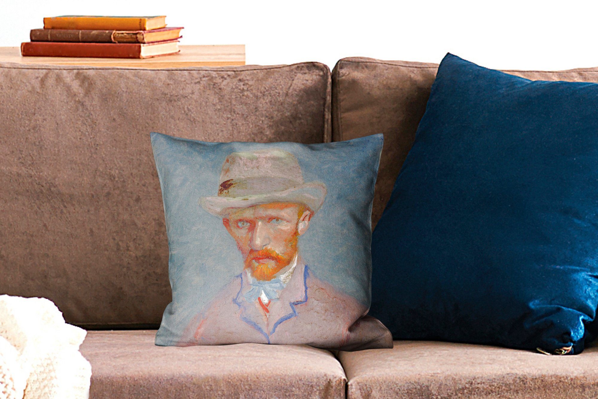 MuchoWow Dekokissen Selbstporträt Zierkissen mit Füllung Deko, - Sofakissen van Vincent Gogh, für Schlafzimmer, Wohzimmer