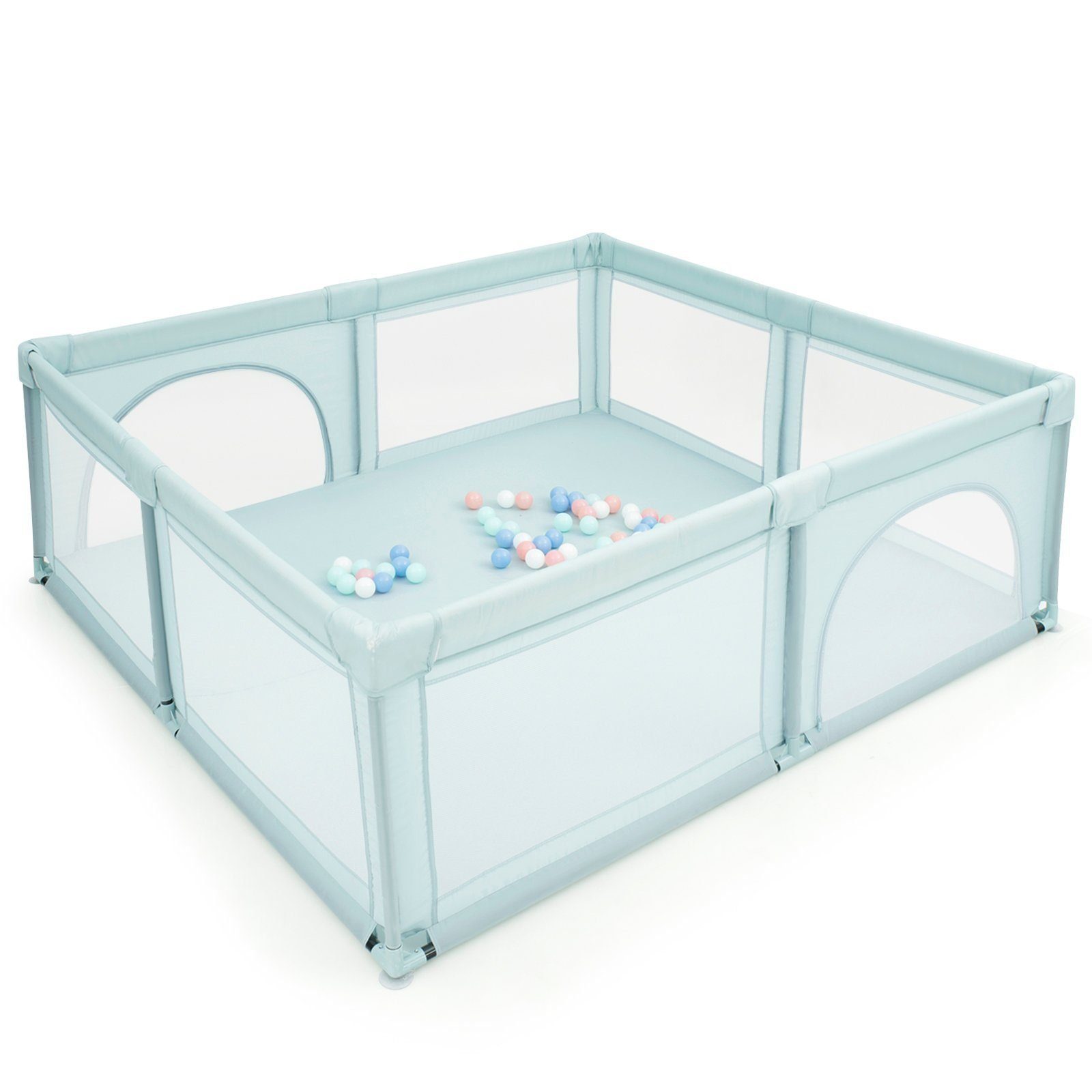 KOMFOTTEU Laufstall Baby, mit 50 Spielbällen, 206x186cm blau | Laufgitter