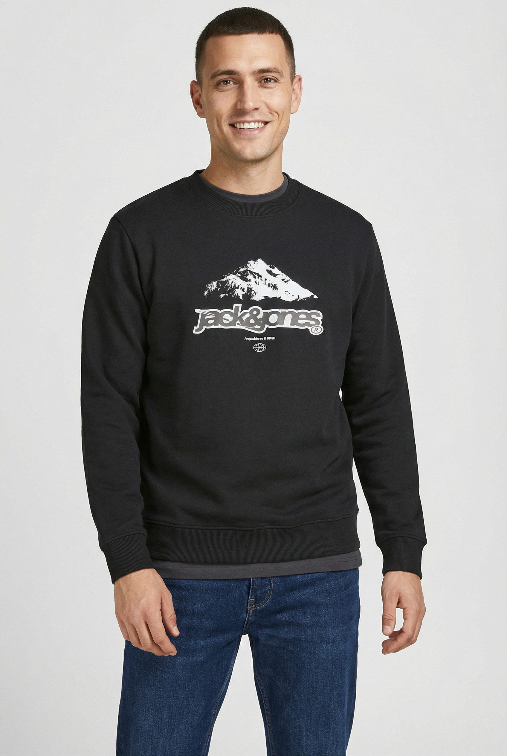 Jack & Jones Kapuzensweatshirt JCOFLARE FRONT PRINT SWEAT CREW NECK