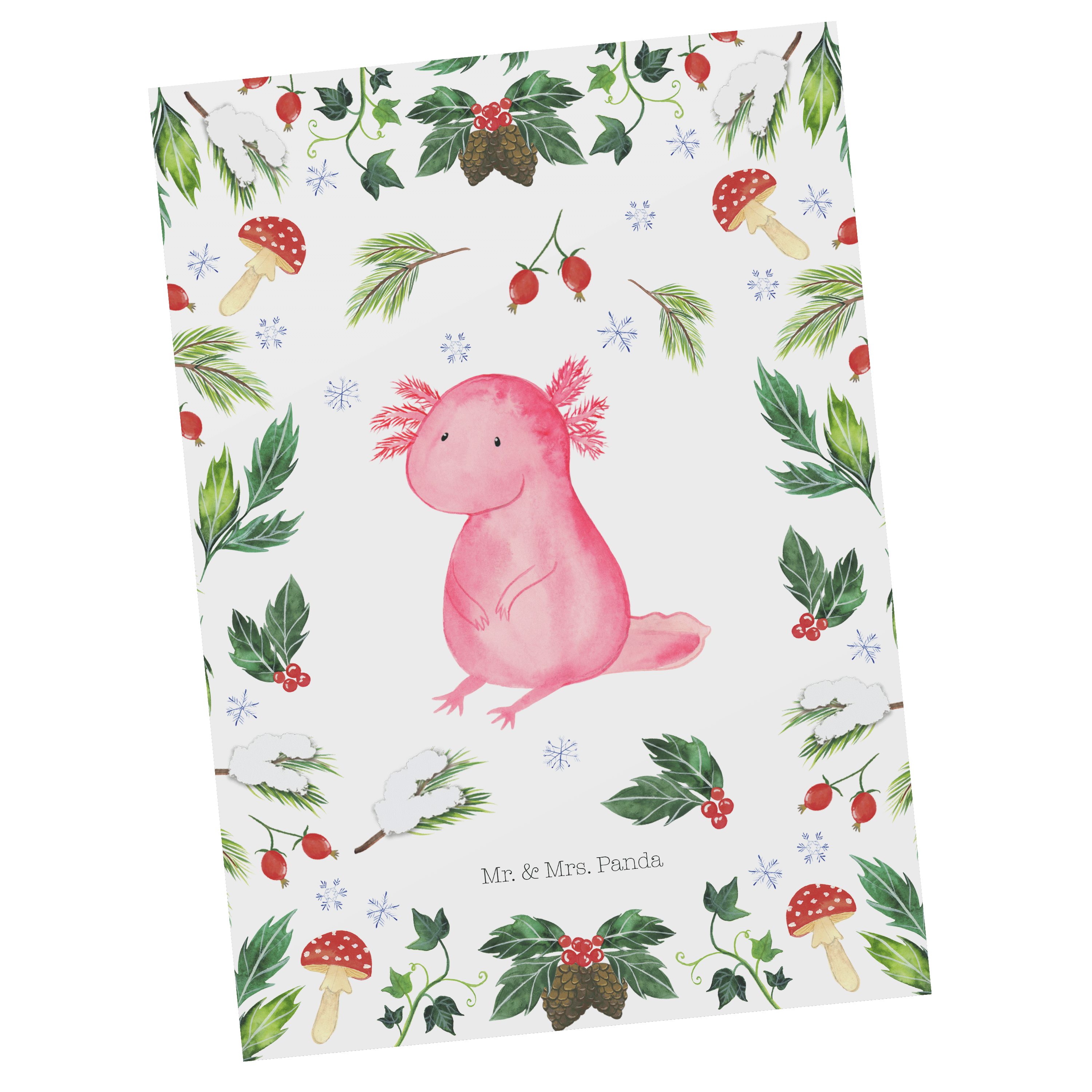Mr. & Mrs. Panda Postkarte Axolotl Glücklich - Weiß - Geschenk, Weihnachten, Geschenkkarte, Gruß