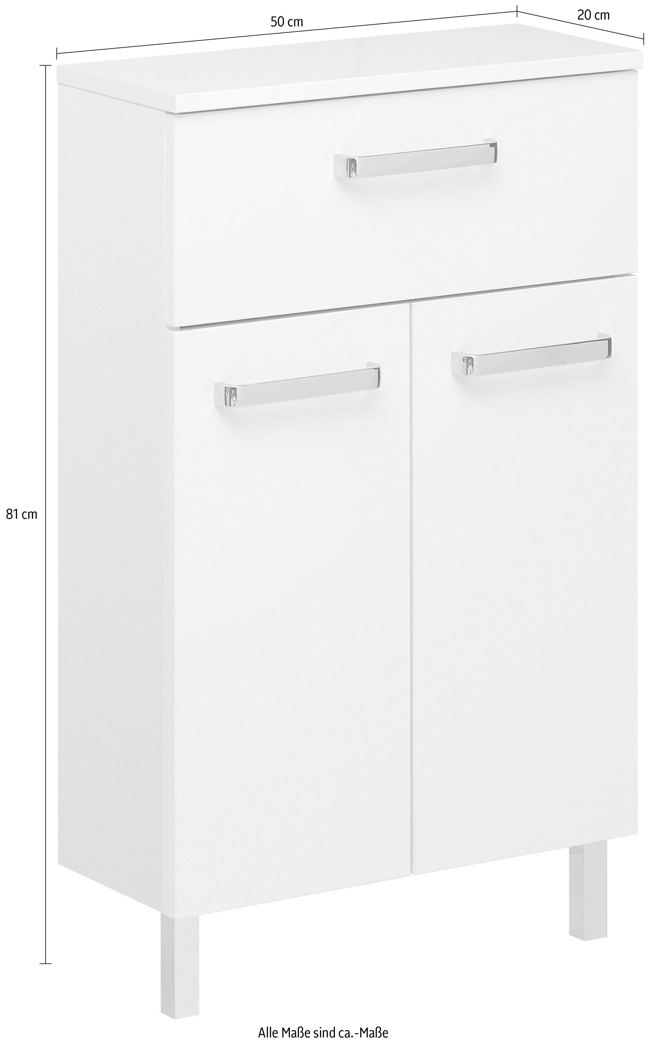 Saphir Unterschrank Quickset Badschrank mit 2 Türen, 1 Schublade, 50 cm breit Badezimmer-Unterschrank inkl. Türdämpfer, Griffe in Chrom Glanz – Bild 2 von 3