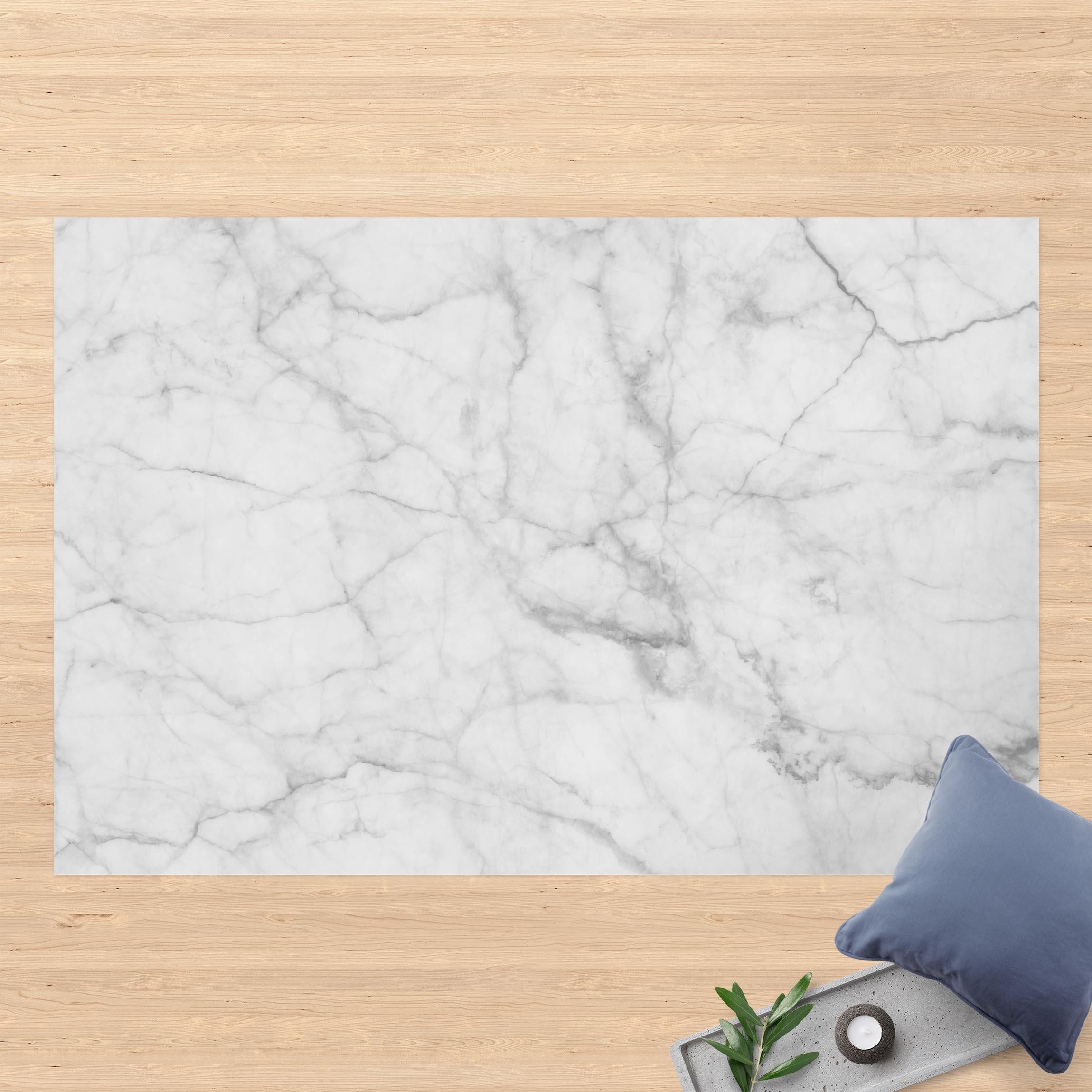 Bilderdepot24 Teppich Vinyl Wohnzimmer Schlafzimmer Flur Küche 3D Steinoptik, rechteckig - weiss glatt, nass wischbar (Küche, Tierhaare) - Saugroboter & Bodenheizung geeignet