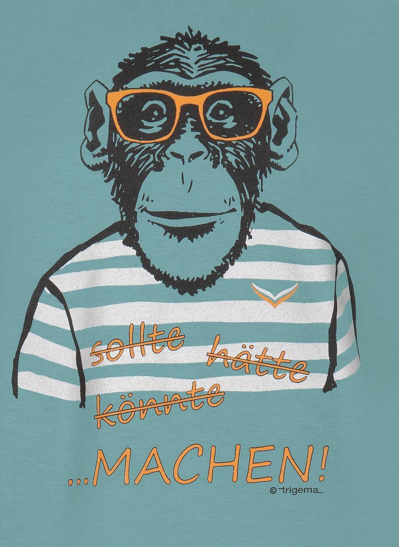 Trigema T-Shirt mit T-Shirt seegras Affen-Aufdruck großem TRIGEMA