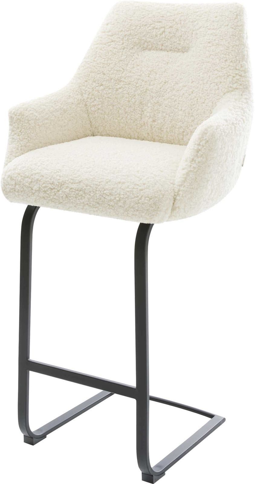DELIFE Barhocker Alja-Flex, Freischwinger Flach Metall Schwarz Teddystoff Beige Taschenfederkern