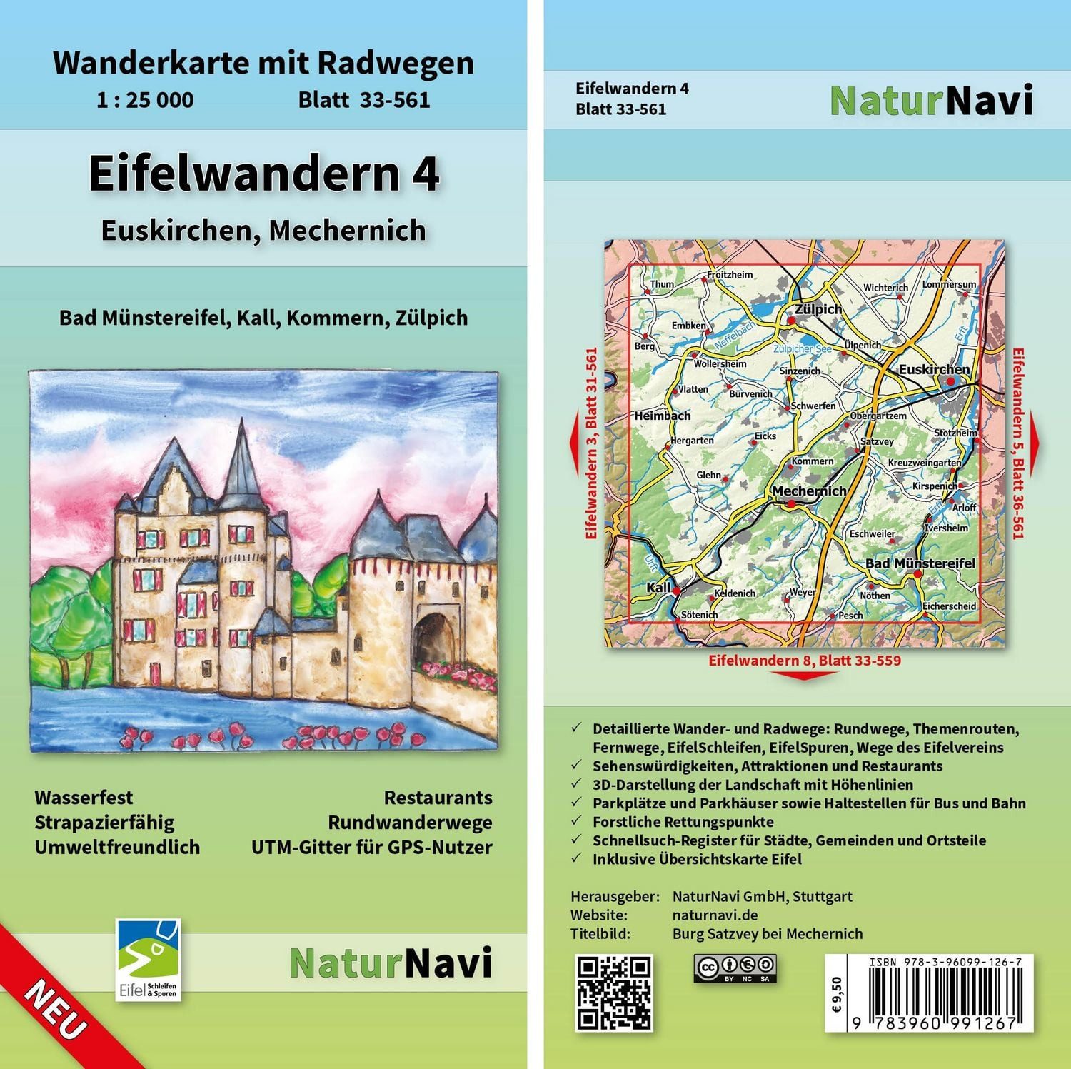 Eifelwandern 4 - Euskirchen, Mechernich 1 : 25 000 / diverse, Wanderkarte mit Radwegen, Blatt 33-561, 1 : 25 000, Bad Münstereifel, Kall, Kommern, Zülpich