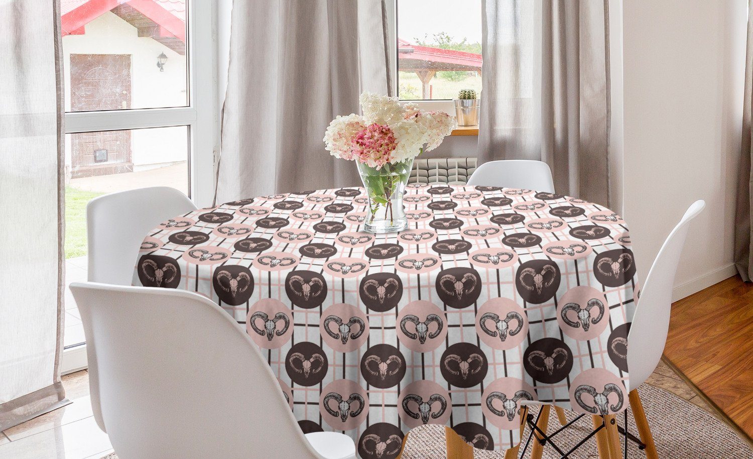 Abakuhaus Tischdecke Kreis Tischdecke Abdeckung für Esszimmer Küche Dekoration, Ziege Tierporträt auf Kreise