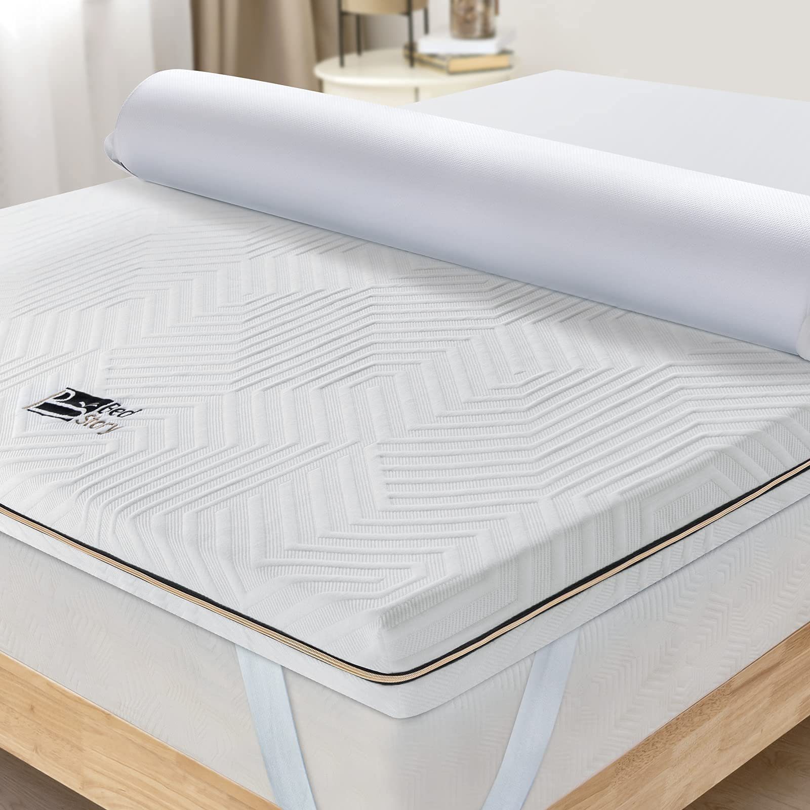 Topper BedStory Topper 90/140/160/180x200, Gel Topper mit Kaltschaumkern, BedStory, 7.5 cm hoch, und Abnehmbarer Bezug, Atmungsaktiver und Bequemer Matratzentopper Weiß