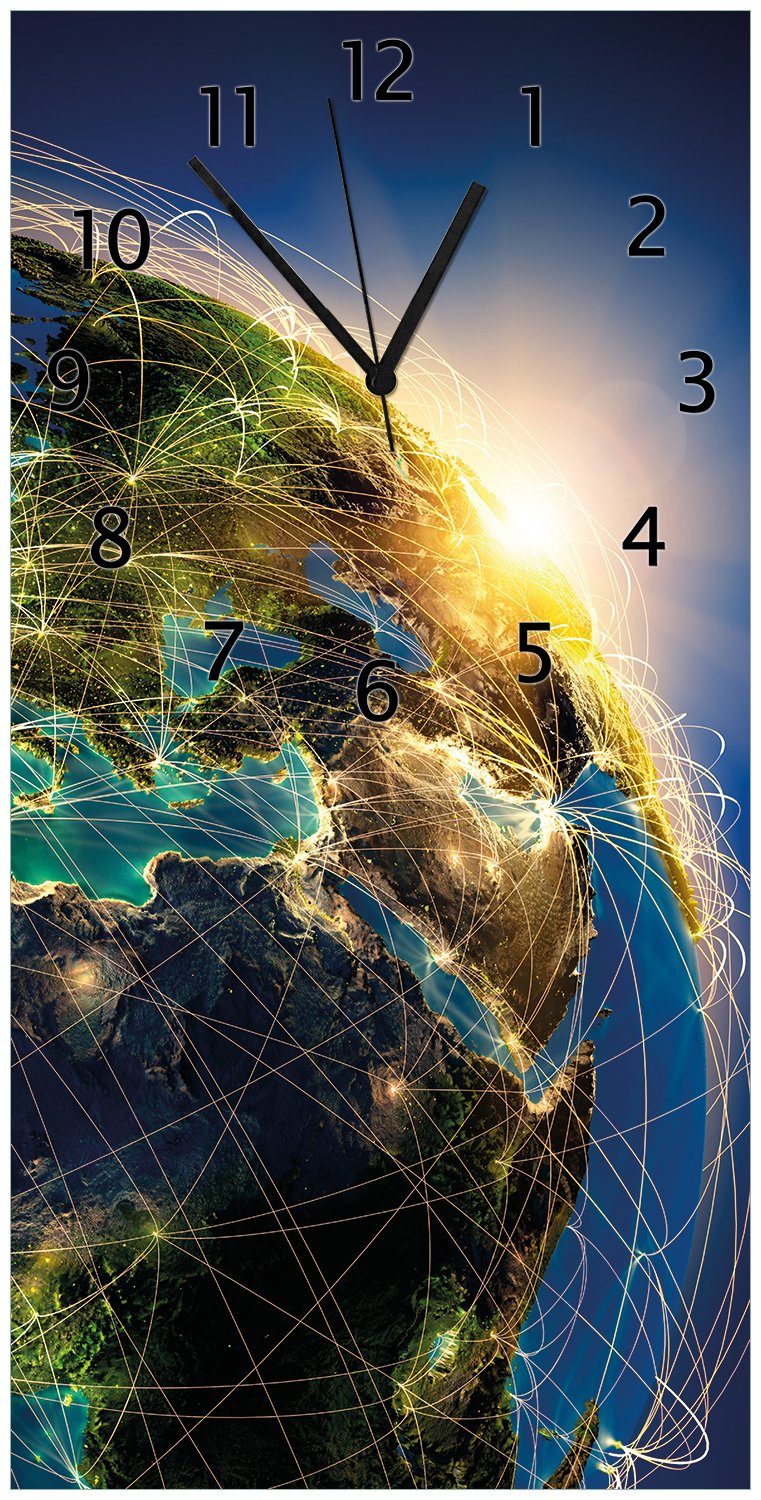 Wallario Wanduhr Erde im Weltall im Sonnenschein (Uhr aus Acryl)