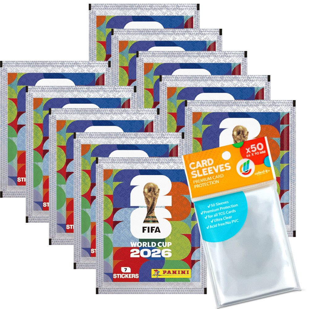Panini Sammelkarte Bundle mit WM 2026 Sticker - 10 Tüten + exklusive collect-it Hüllen