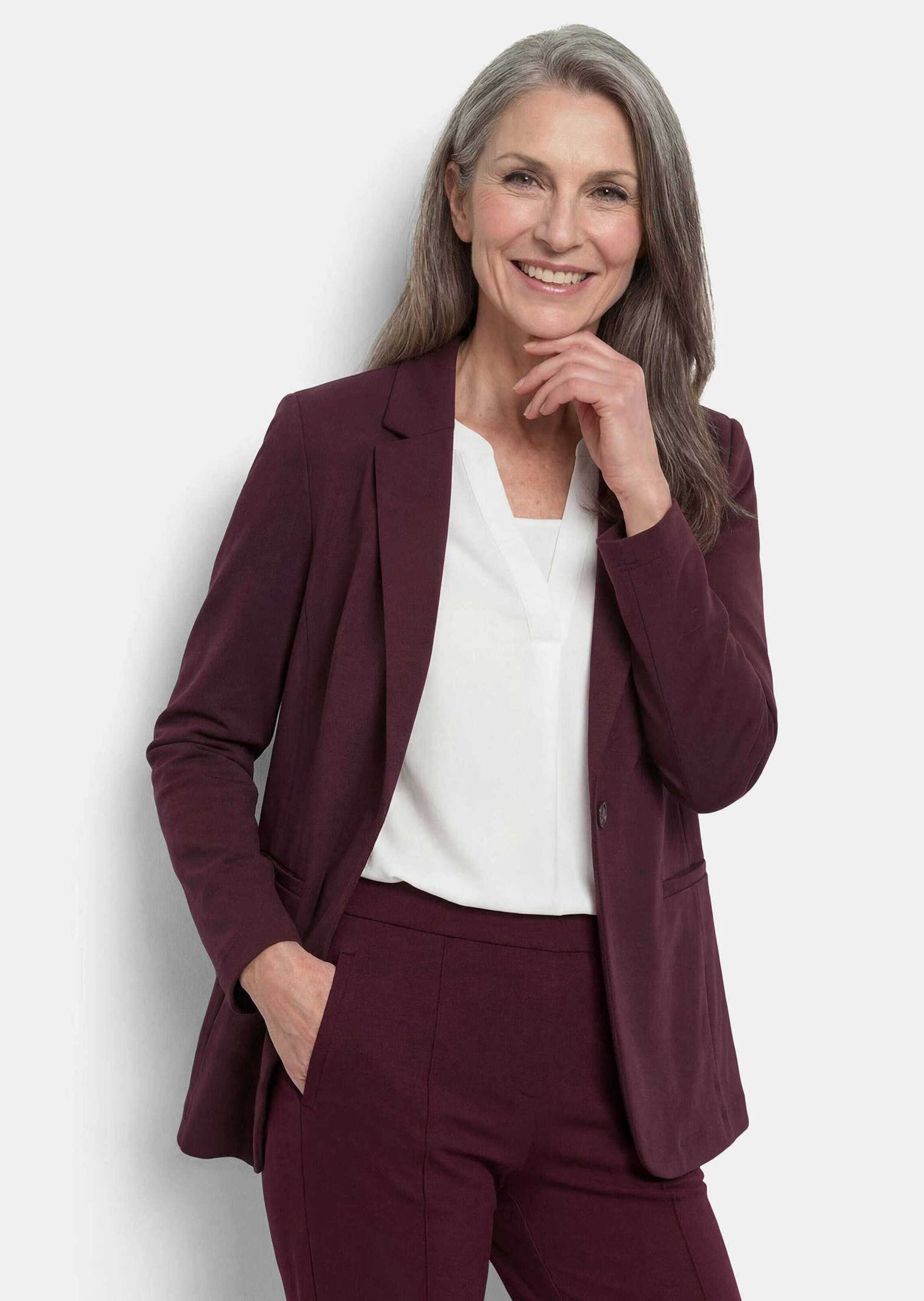 GOLDNER Jerseyblazer Damenblazer mit Reverskragen und Paspeltaschen Knitterfreie Businessjacke in Uni