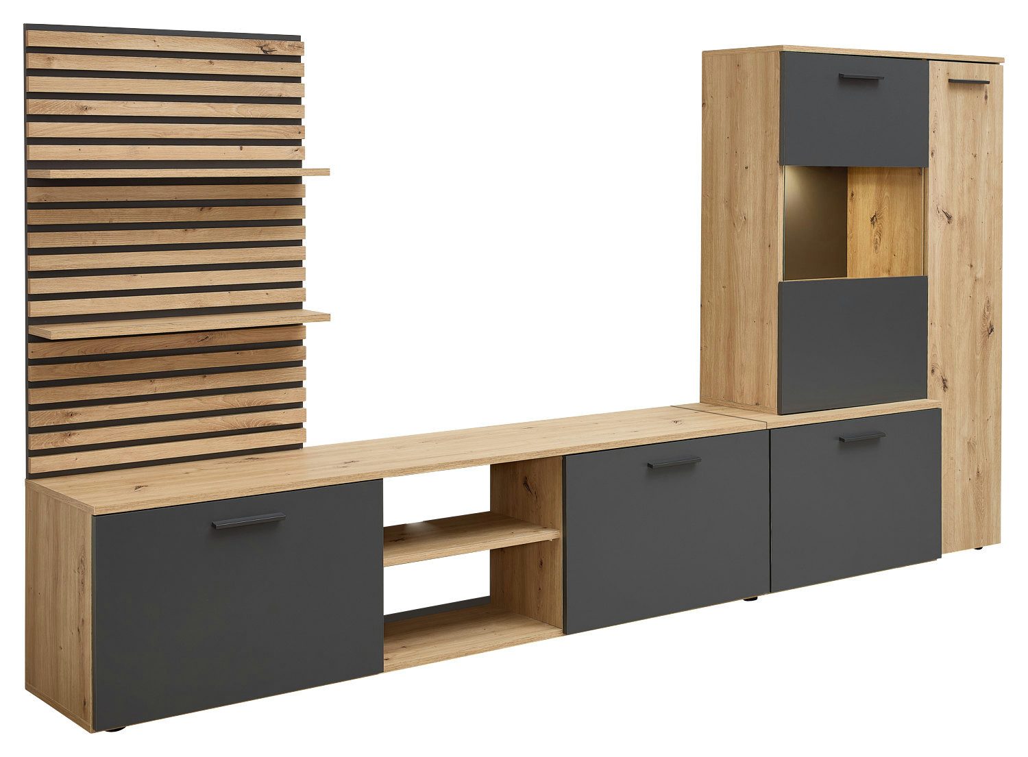 moebel-dich-auf Wohnwand ANCONA, (Artisan Eiche Nb. / anthrazit, Wandboard günstig online kaufen