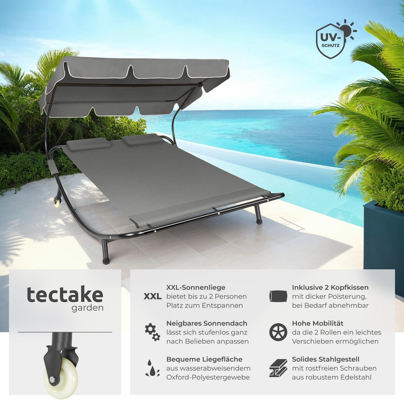 tectake Gartenliege Sonnenliege für 2 Personen, günstig online kaufen