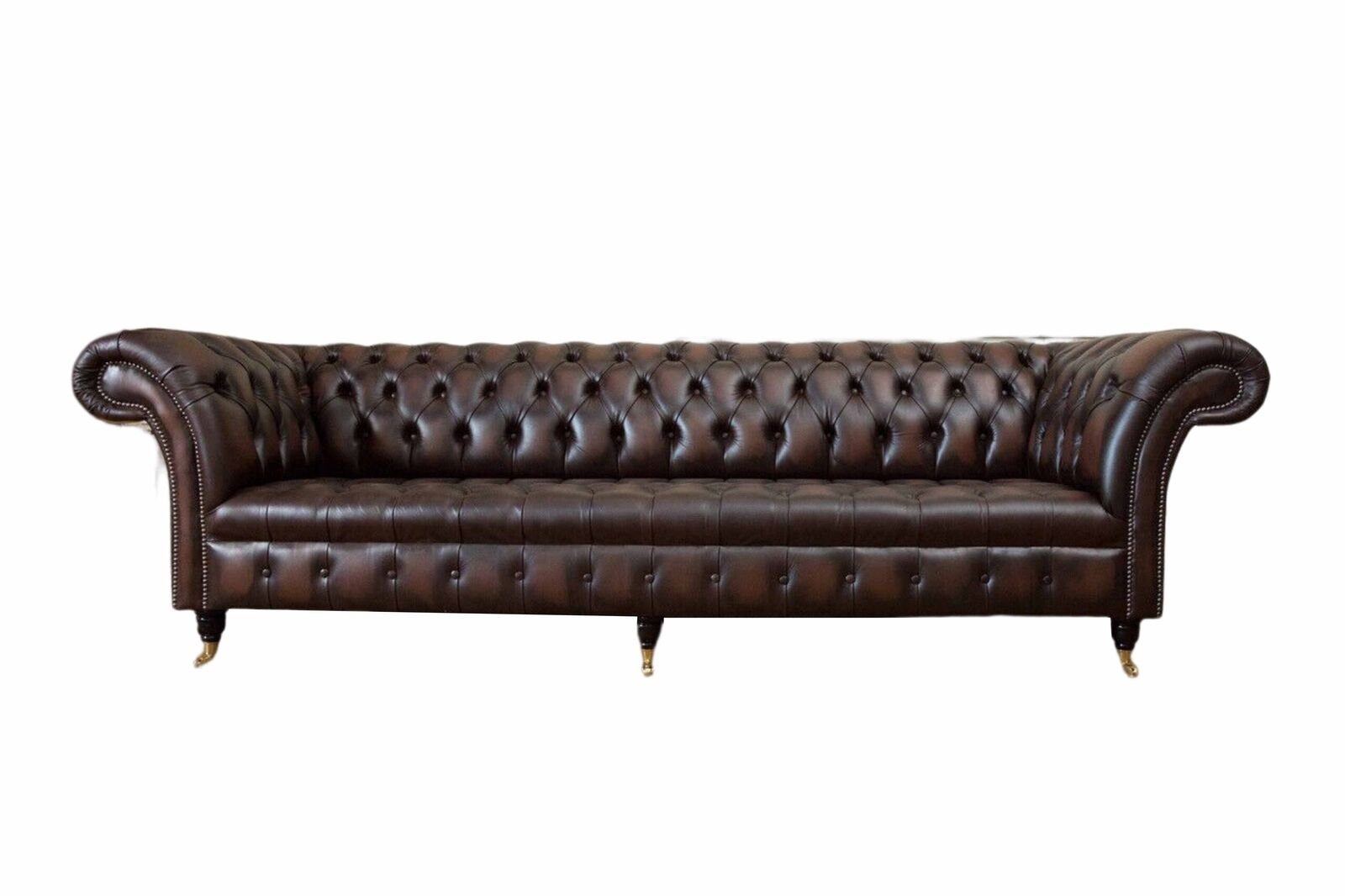 Chesterfield 4 Europe Design Wohnzimmer Made Leder Couchen Sofa, in Sitzer JVmoebel Sofa Brauner