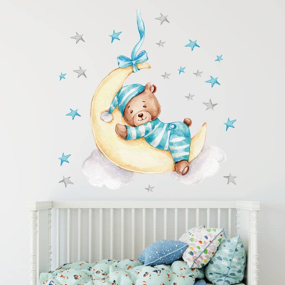 Montegoni Wandtattoo Wandtattoo Babybär auf dem Mond, 60 x 40 cm, Abziehbar günstig online kaufen