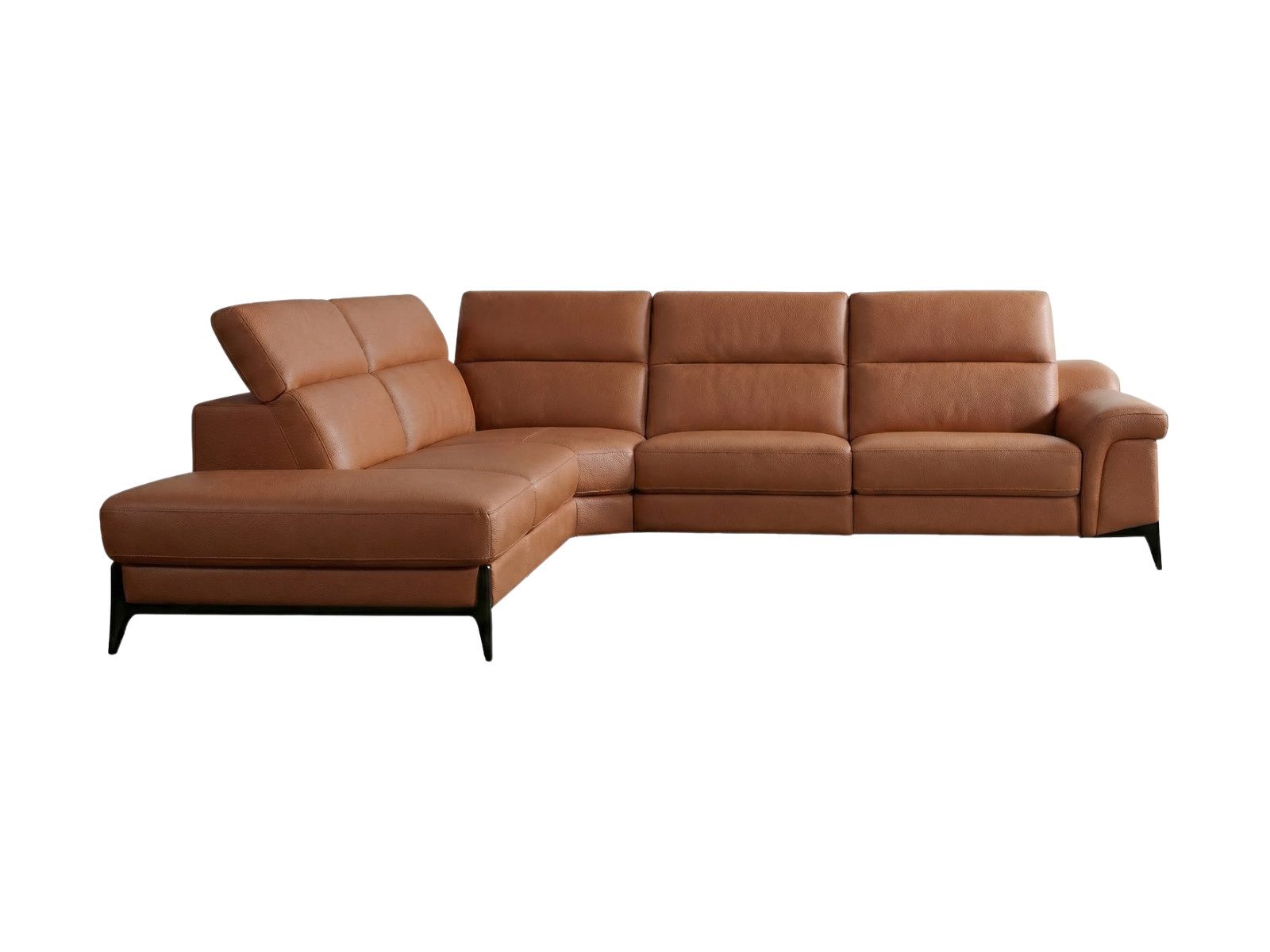 Villa Möbel Ecksofa Texas, L-Form 1 Teile, Echtleder-Ecksofa mit Kopfteilverstellung fürs Wohnzimmer