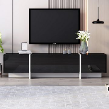 MODFU Lowboard TV-Schrank (mit farbblockierten Beinen in Hochglanz-Schwarz und Weiß), Breite:190cm