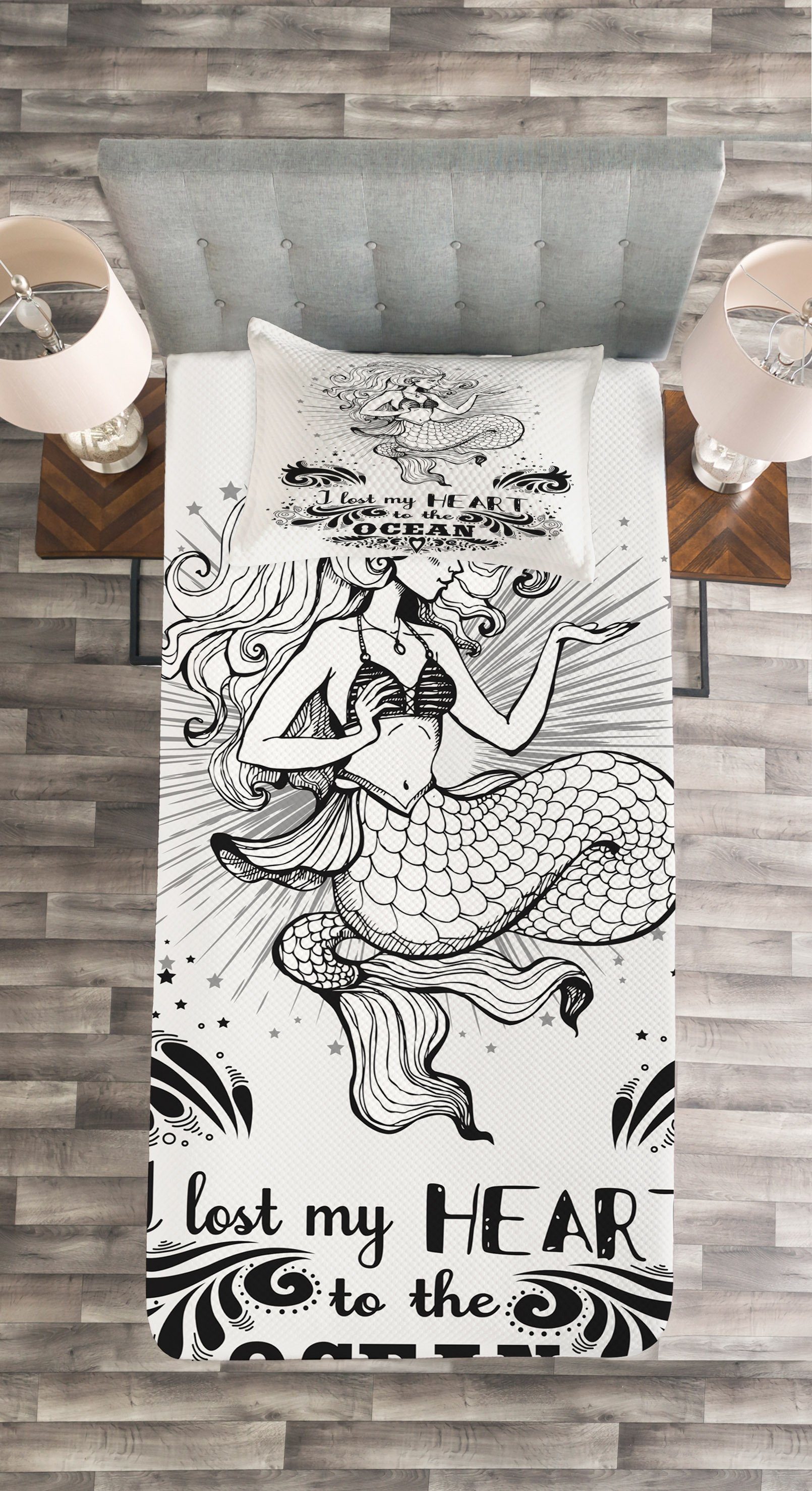 Waschbar, Tagesdecke Set Kissenbezügen Abakuhaus, Wassermeerjungfrau- Tattoo Nautical mit