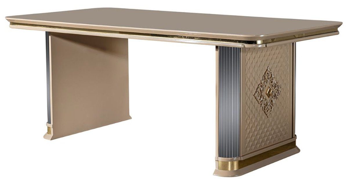 Casa Padrino Esstisch Luxus Art Deco Esstisch Beige / Gold - Edler Massivholz Küchentisch - Art Deco Esszimmer Möbel