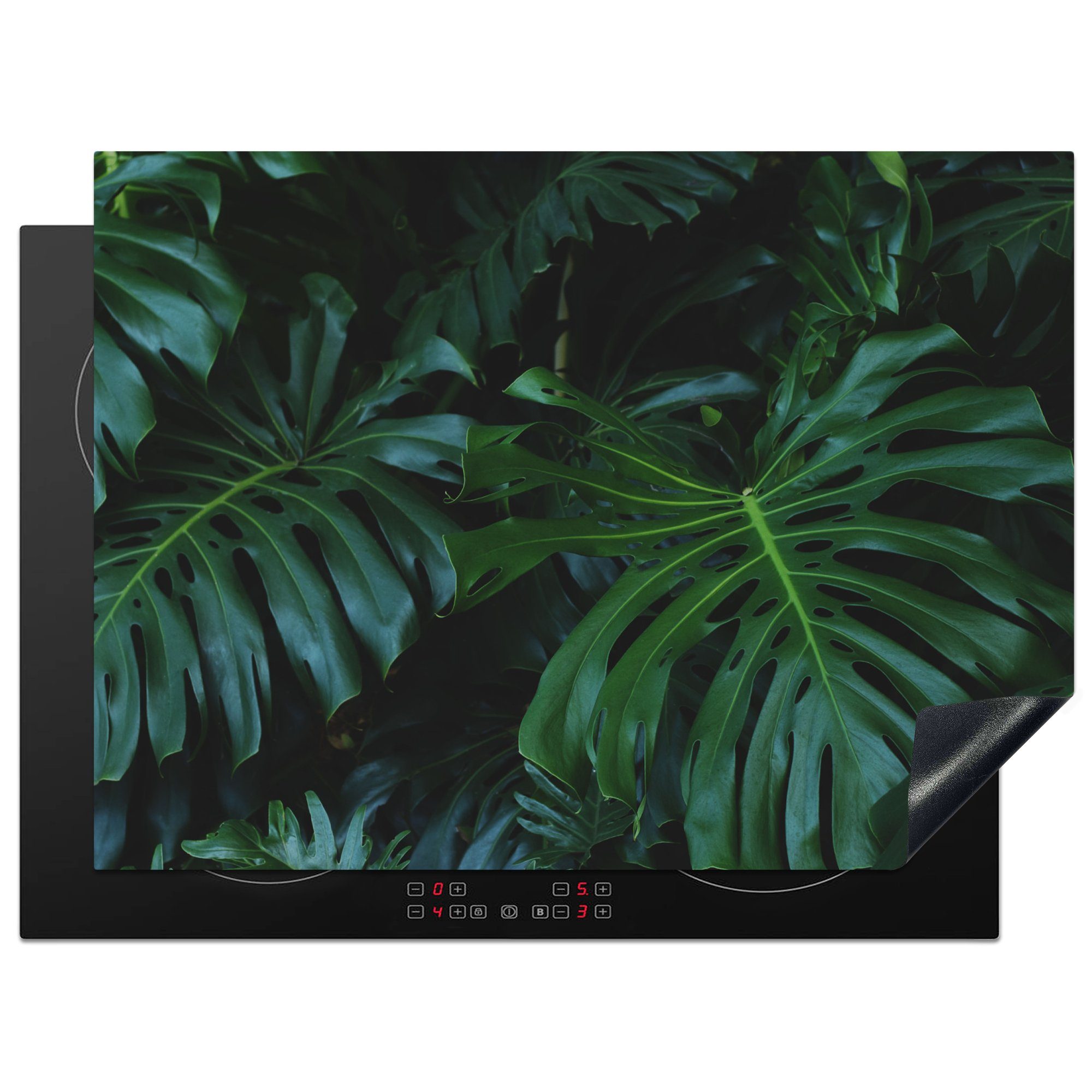 Ceranfeldabdeckung tlg), Blätter cm, - Dschungel, - MuchoWow 70x52 Monstera Tropisch - nutzbar, Vinyl, (1 Mobile Herdblende-/Abdeckplatte Arbeitsfläche