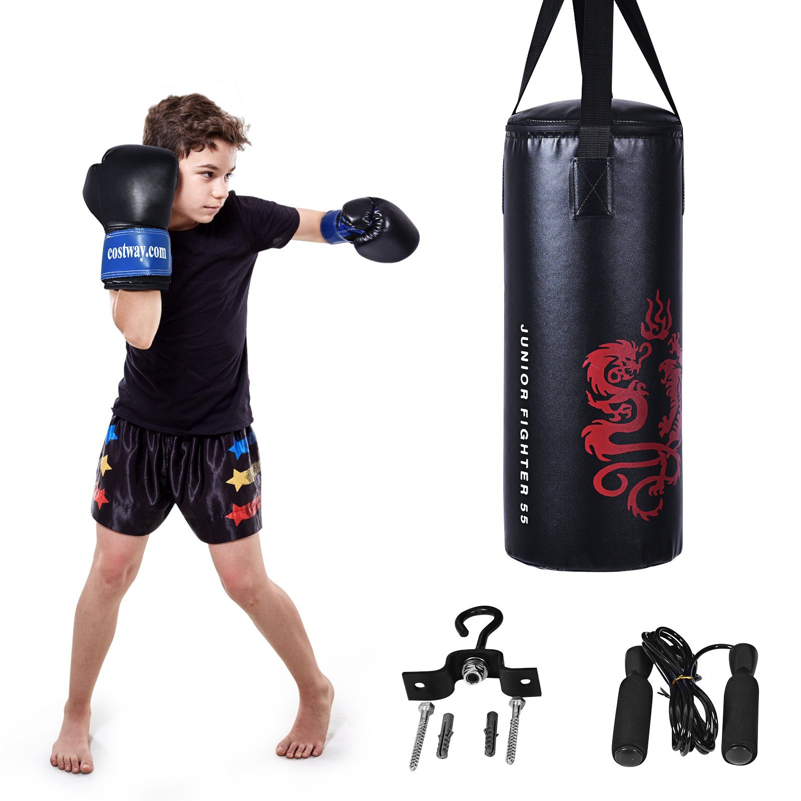 COSTWAY Boxsack »Punchingsack Set Punching Bag Boxing Bag«, mit 8oz  Boxhandschuhen, inkl. Deckenhaken und Springseil online kaufen | OTTO