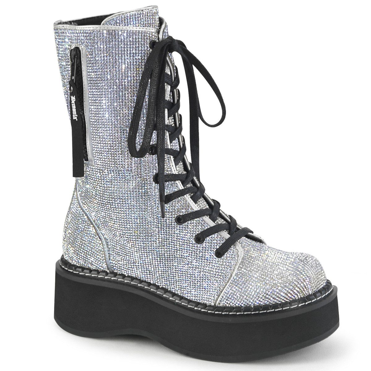Sale EMILY-362 DemoniaCult Damen Plateaustiefel silber Lederoptik Stra High-Heel-Stiefel