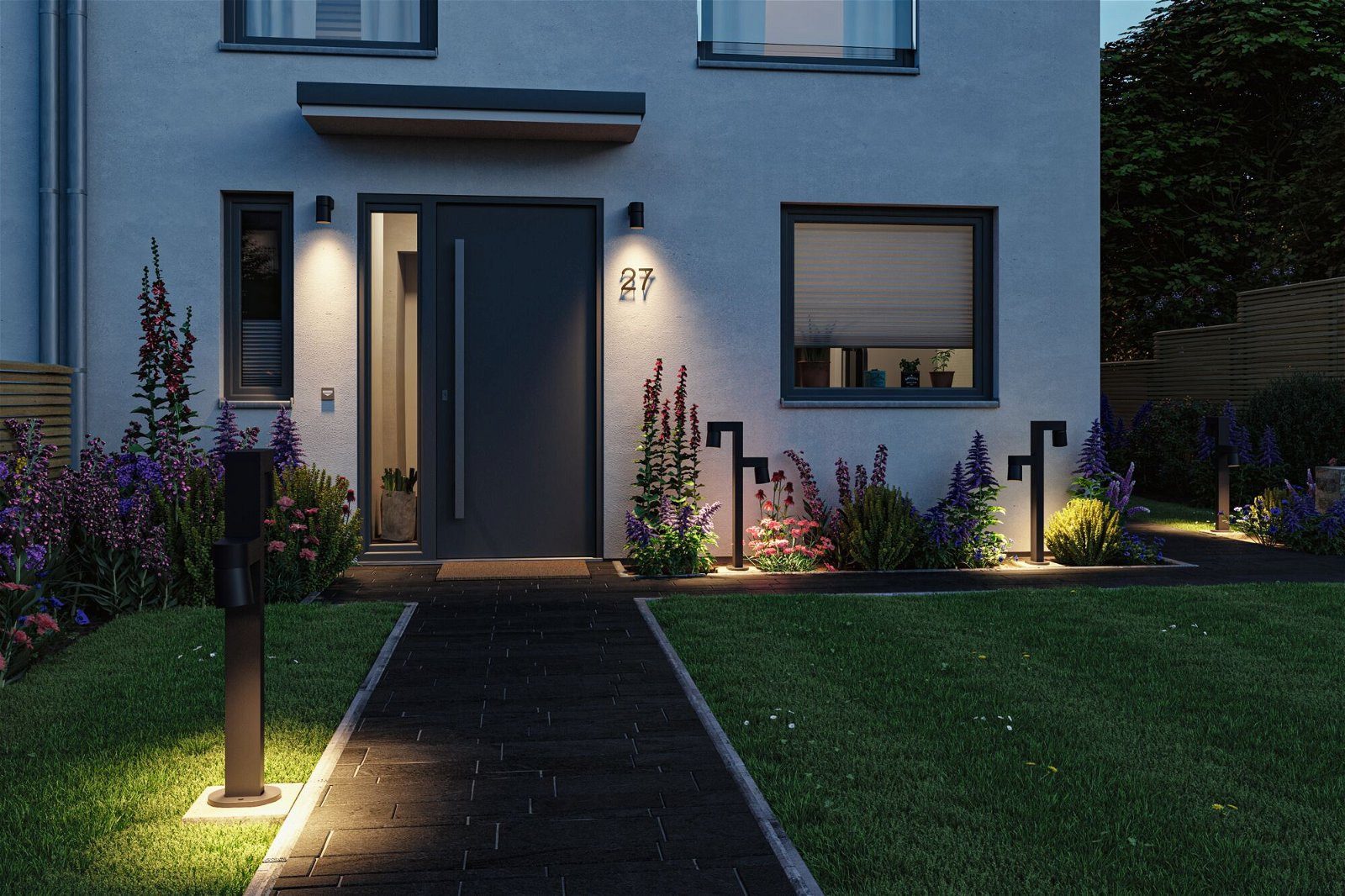 Paulmann LED Pollerleuchte Kimu IP44 822mm 3000K 2x8W 750lm 230V 70° Anthrazit Aluminium, LED fest integriert, Warmweiß