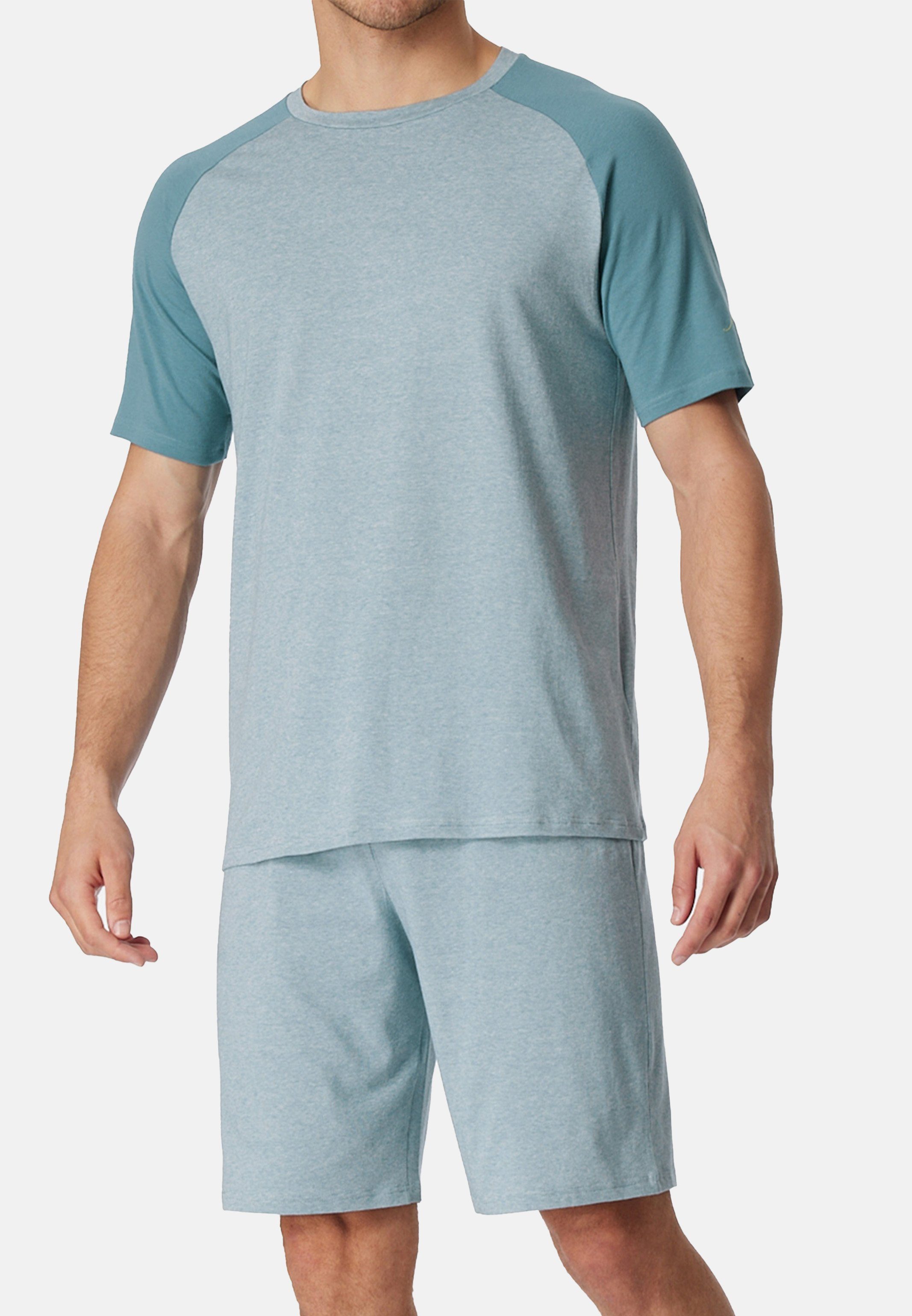 Schiesser Pyjama 95/5 Organic Cotton (Set, 2 tlg) Schlafanzug - Baumwolle -  Atmungsaktiv - Set aus T-Shirt und Shorts, Hose mit elastischem Bund mit  tonaler Bindekordel