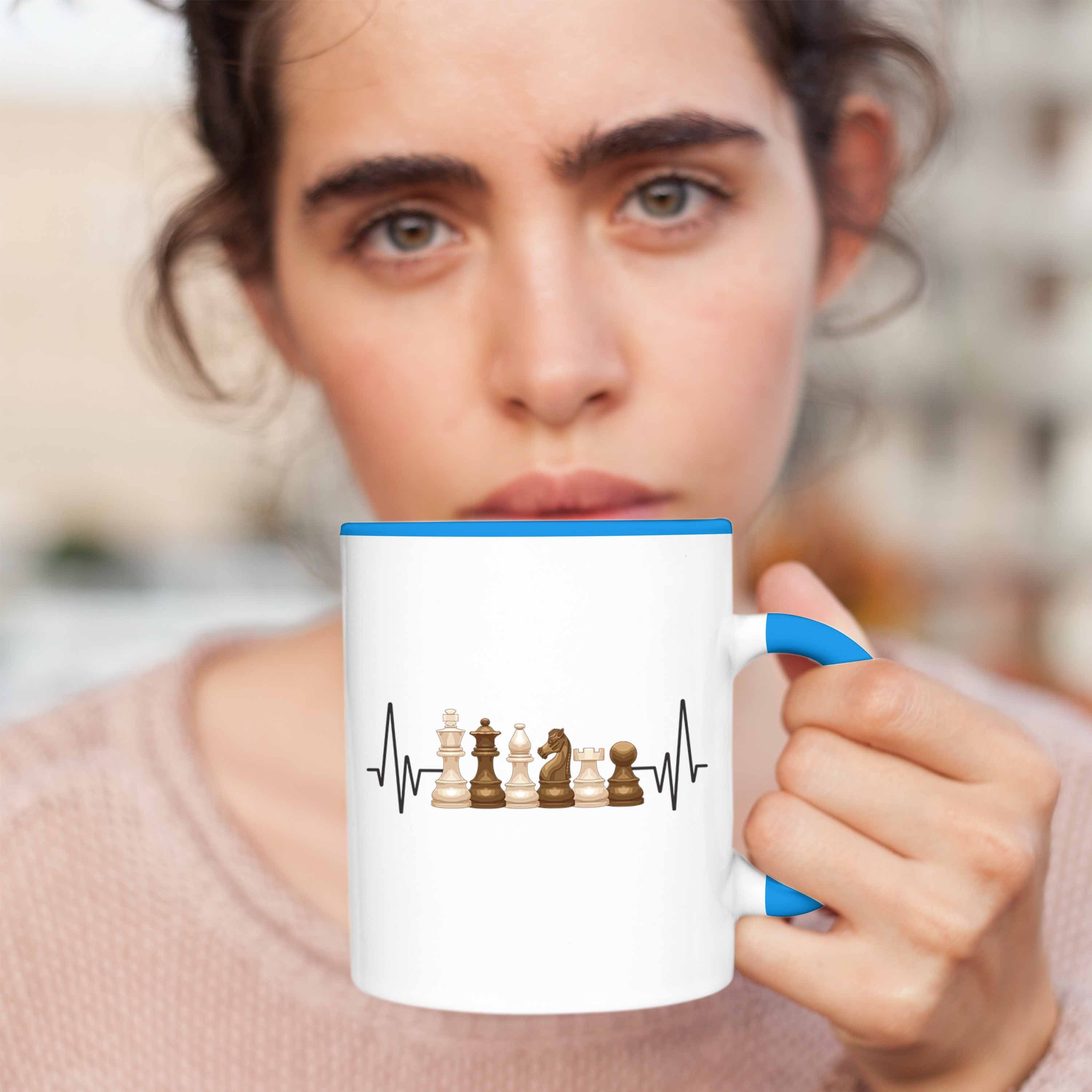 Trendation Blau Tasse Herzschlag Tasse Trendation für Schach Schachspieler - Hobby Geschenk