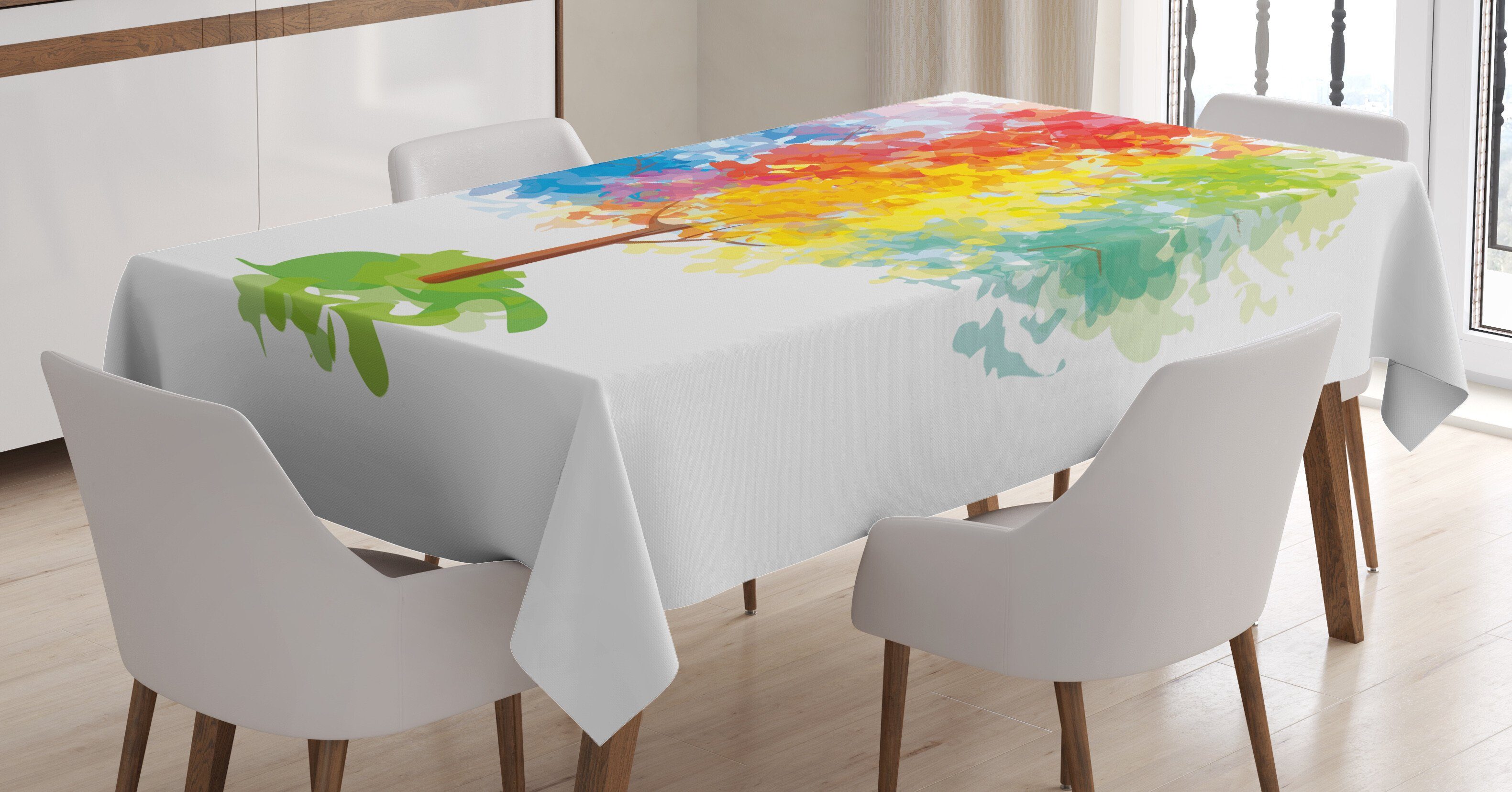 Abakuhaus Tischdecke Außen Regenbogen den Baum Natur Farben, Für Waschbar geeignet Klare Bereich Farbfest Abstrakte