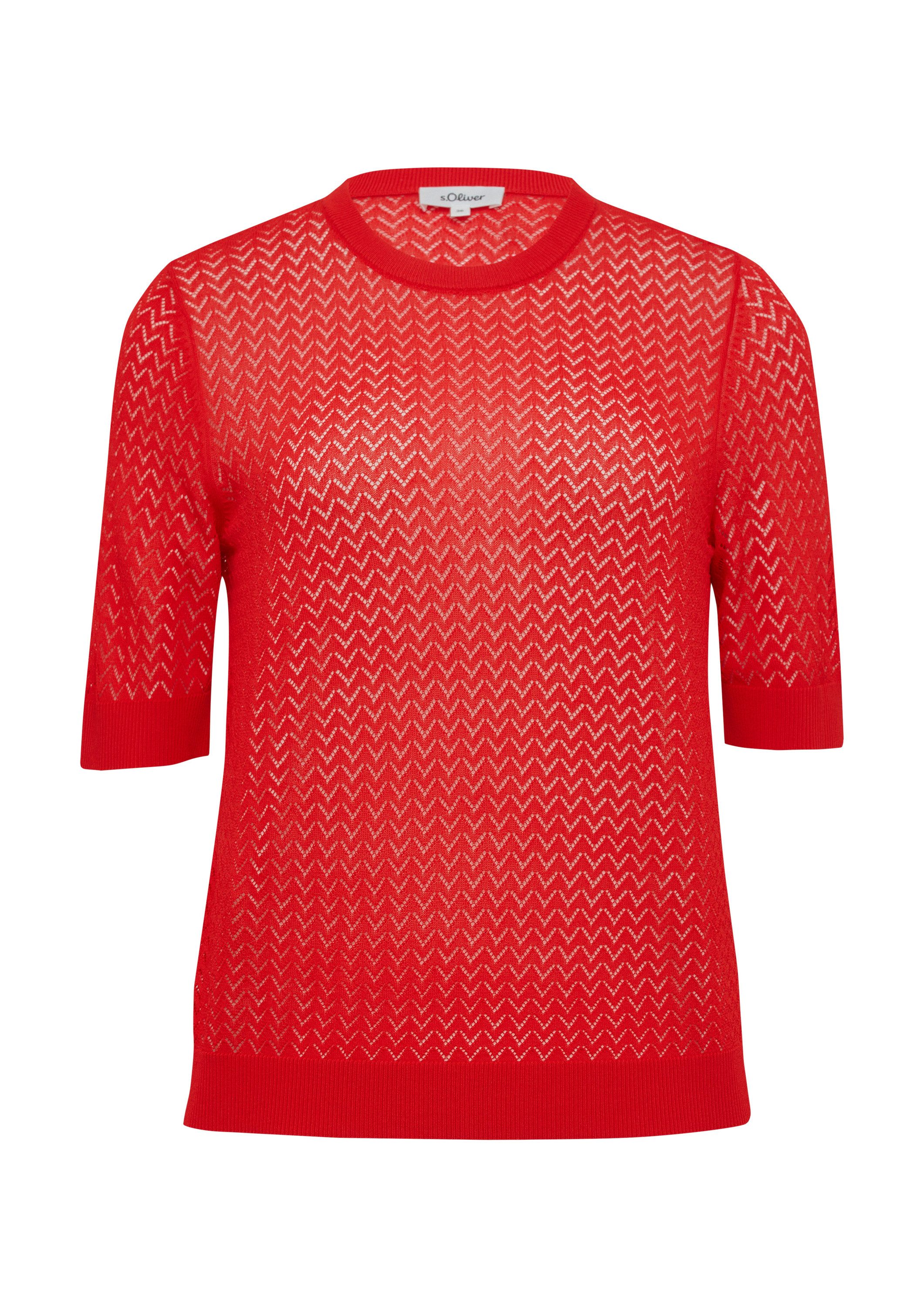 s.Oliver Kurzarmpullover Strickpullover Transparenter Feinstrickpullover mit Lochmuster aus Viskosemix