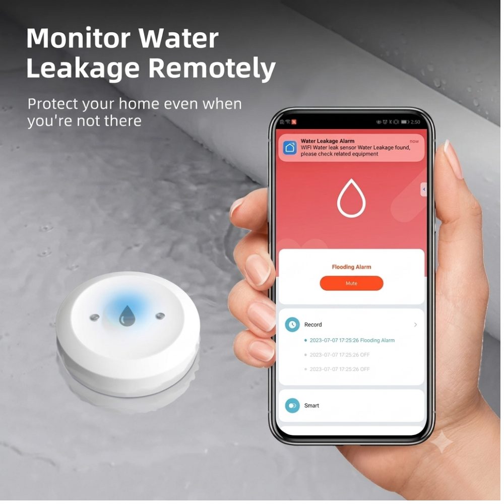 Tuya Wassersensor Smarter Wasserleck-Sensor Hochwasserschutz-Alarm Wasserschutz, Sofortige Push-Benachrichtigung, Hochsensible Messkontakte
