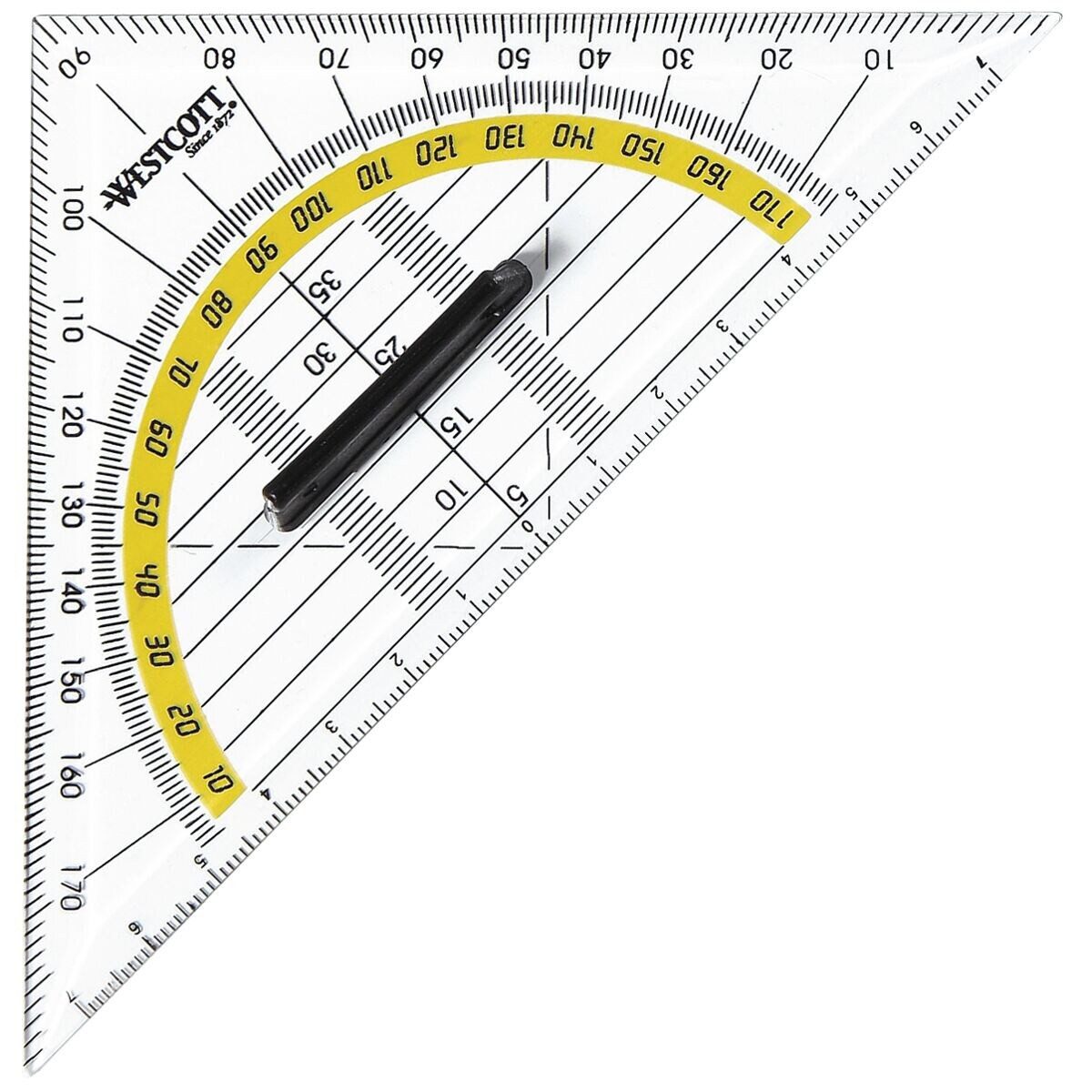 WESTCOTT Geometriedreieck, Hypotenuse: 140 mm, mit Griff