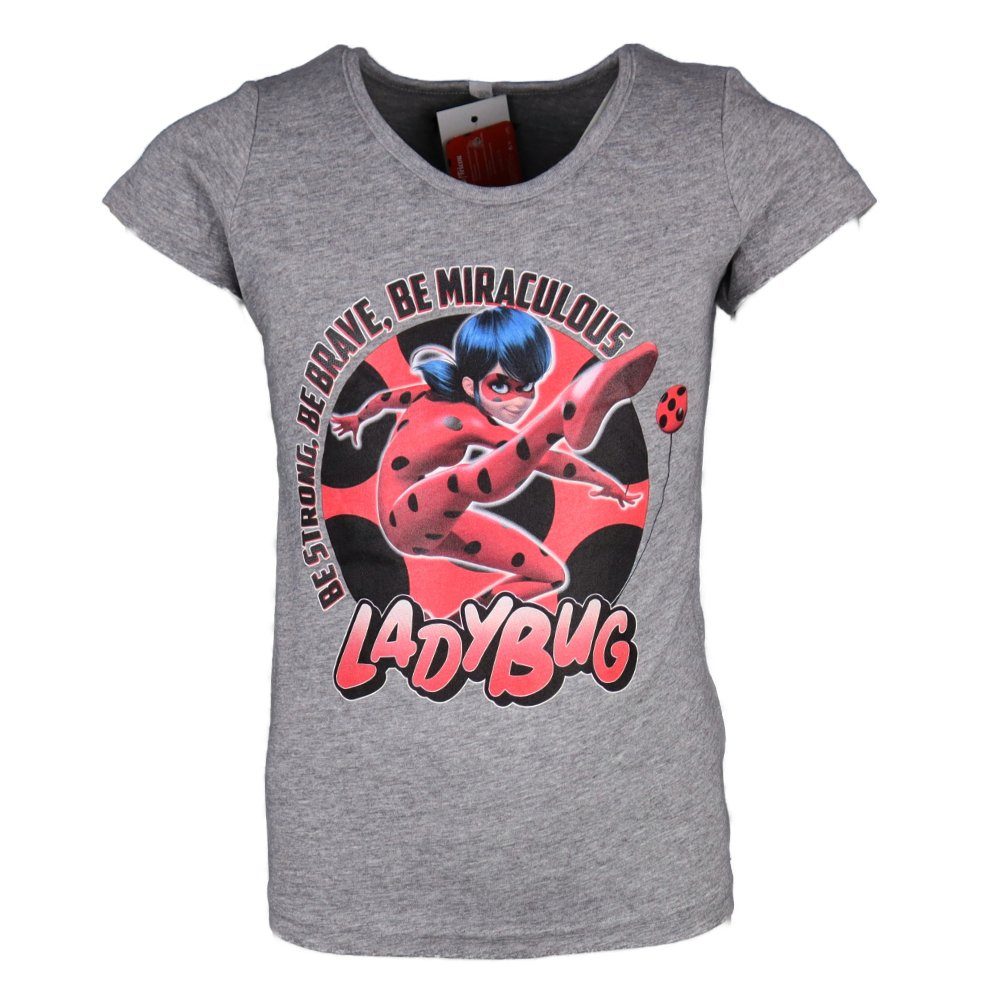 Ladybug T-Shirt Mädchen bis 116 kurzarm - Marinette Gr. Grau Ladybug Miraculous 100% Baumwolle 152, Shirt Kinder