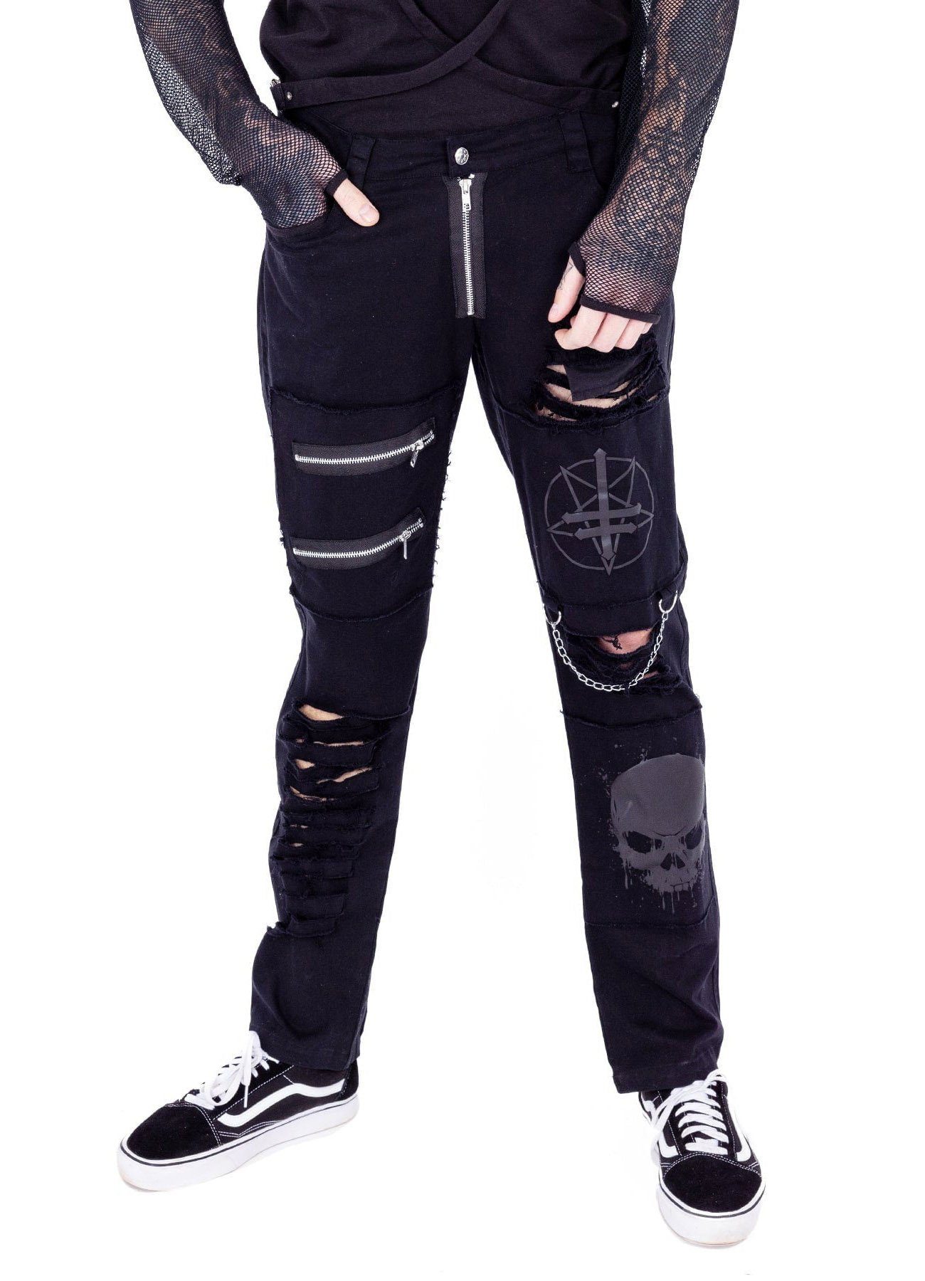 Vixxsin Stoffhose Cursed Distressed Punk Slashed Gothic Pants