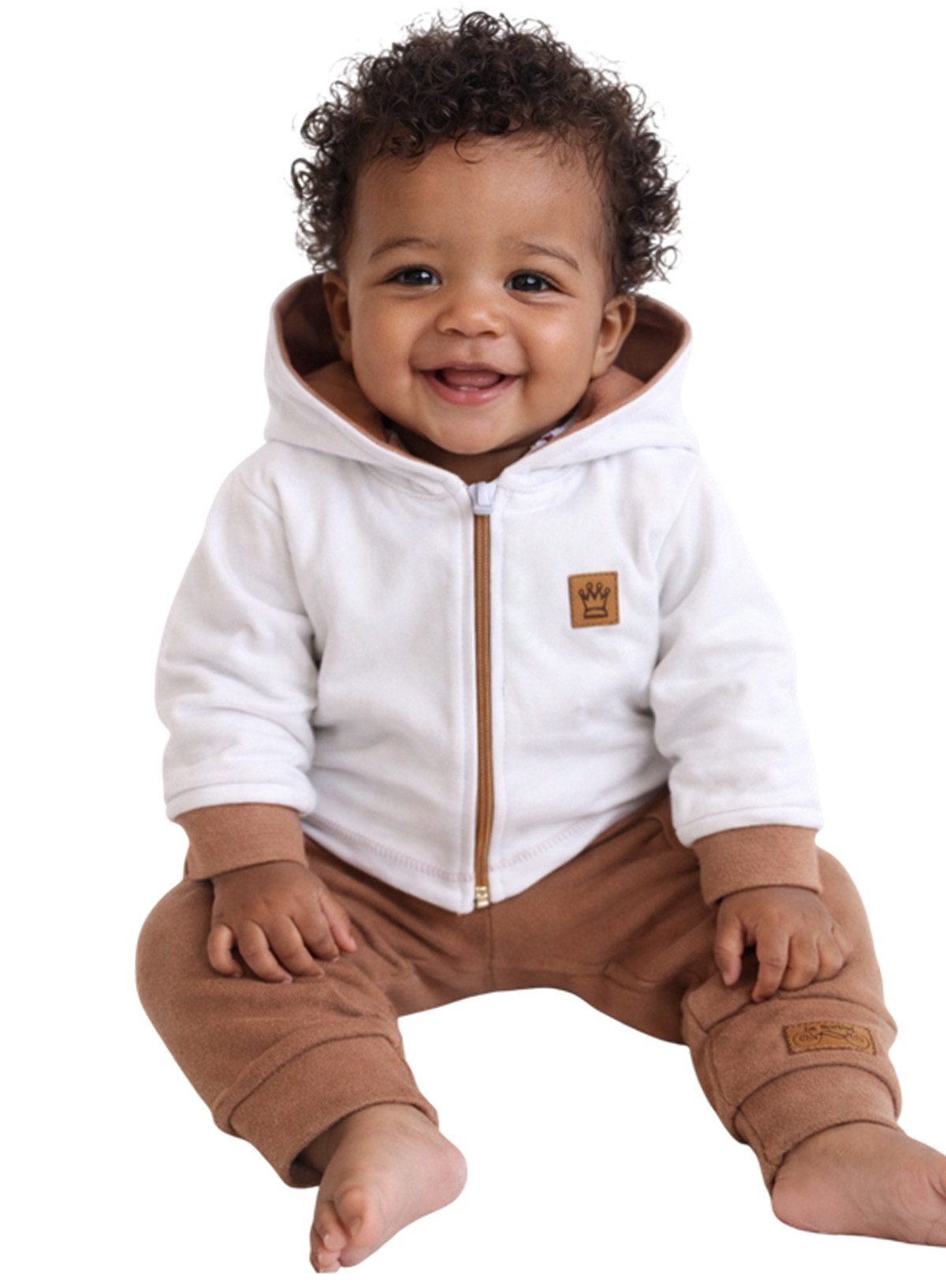Langarmshirt & Hose Kapuzenjacke und Leggings 2Tlg Baby Set Anzug Jacke in Creme Beige